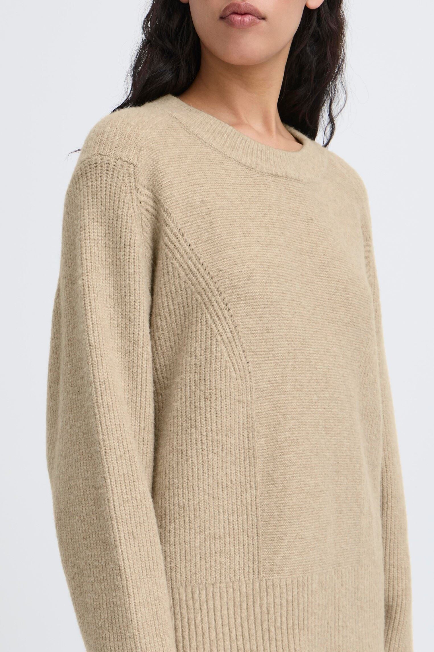 Pulls IHDUCIE LS femme blanc Ichi Pulls IHDUCIE LS femme blanc Oatmeal Melange