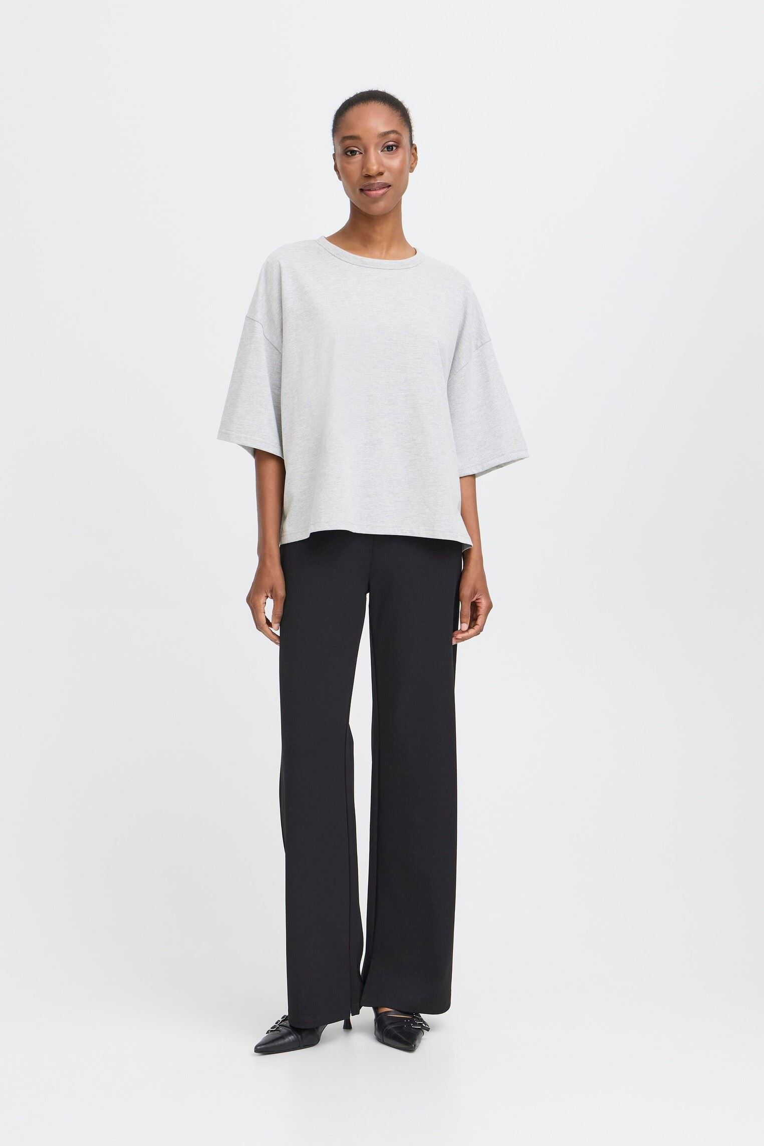 Kurzarm-T-Shirts IHPALMER EX LOOSE SS damen grau Ichi Kurzarm-T-Shirts IHPALMER EX LOOSE SS damen grau Grey Melange