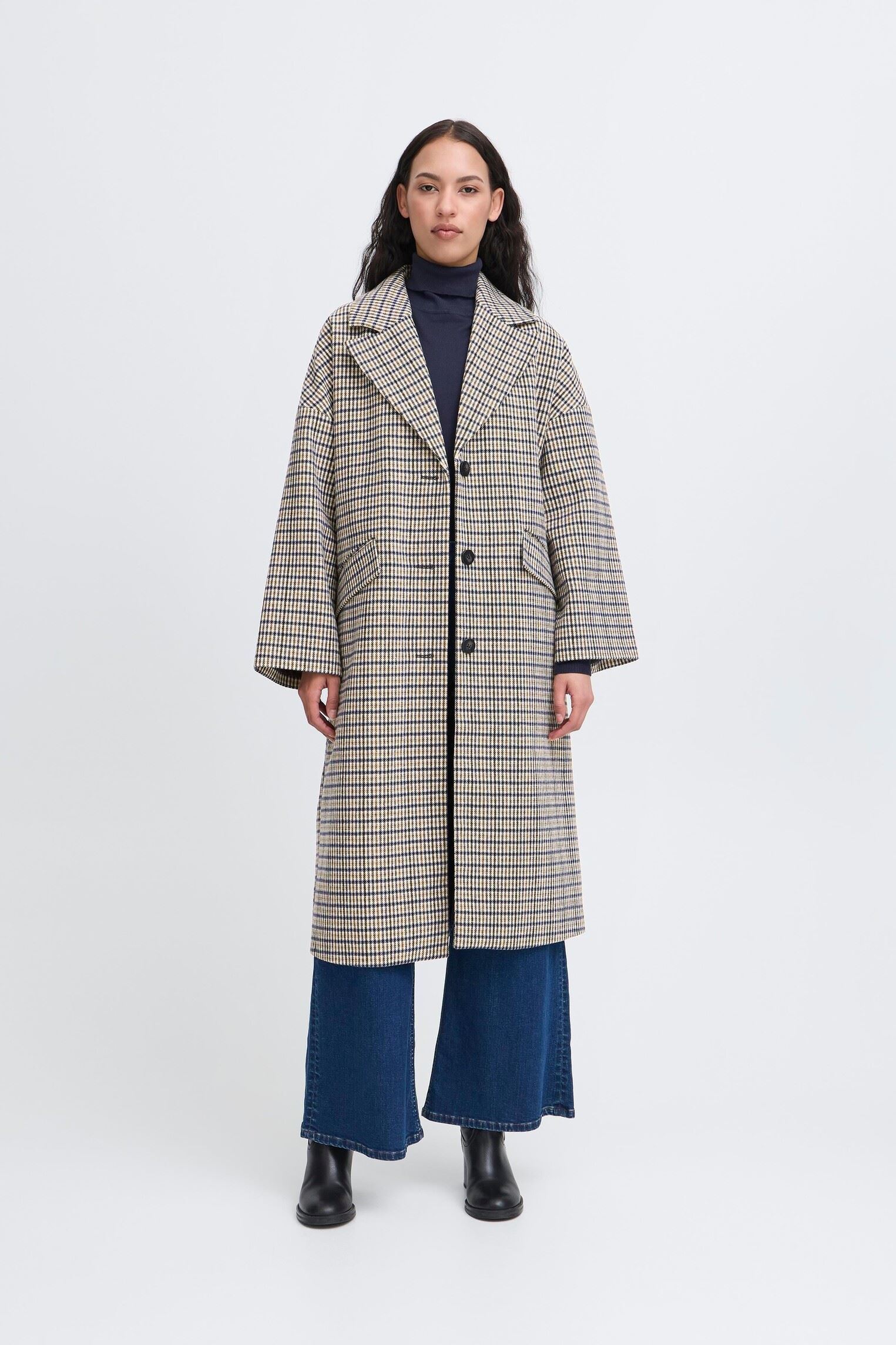 Manteaux IHEMMALU JA3 femme bleu Ichi Manteaux IHEMMALU JA3 femme bleu Dark Navy Multi Check
