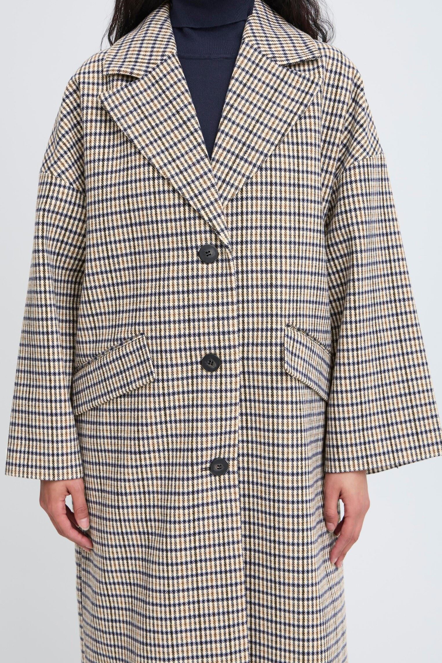 Manteaux IHEMMALU JA3 femme bleu Ichi Manteaux IHEMMALU JA3 femme bleu Dark Navy Multi Check