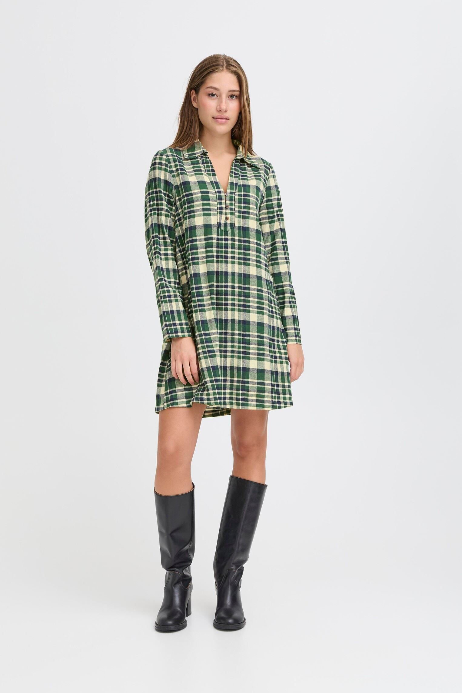 Robes IHTAMANNA DR2 femme vert Ichi Robes IHTAMANNA DR2 femme vert Pineneedle Check