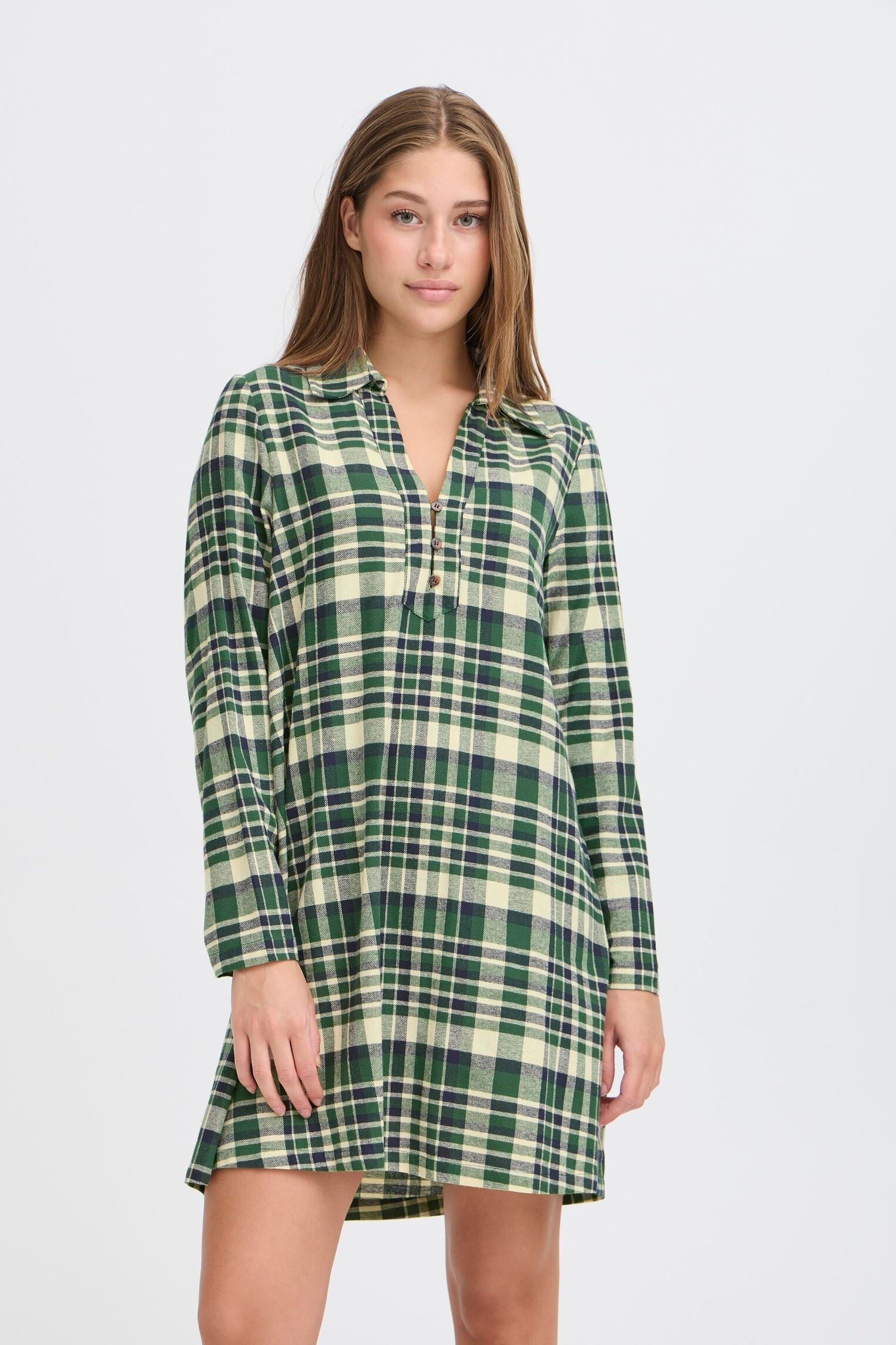 Robes IHTAMANNA DR2 femme vert Ichi Robes IHTAMANNA DR2 femme vert Pineneedle Check