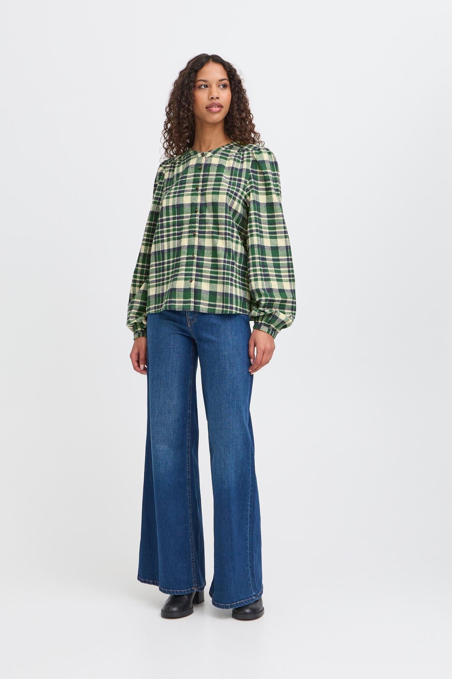 Blouses manches longues IHTAMANNA SH2 femme vert Ichi Blouses manches longues IHTAMANNA SH2 femme vert Pineneedle Check