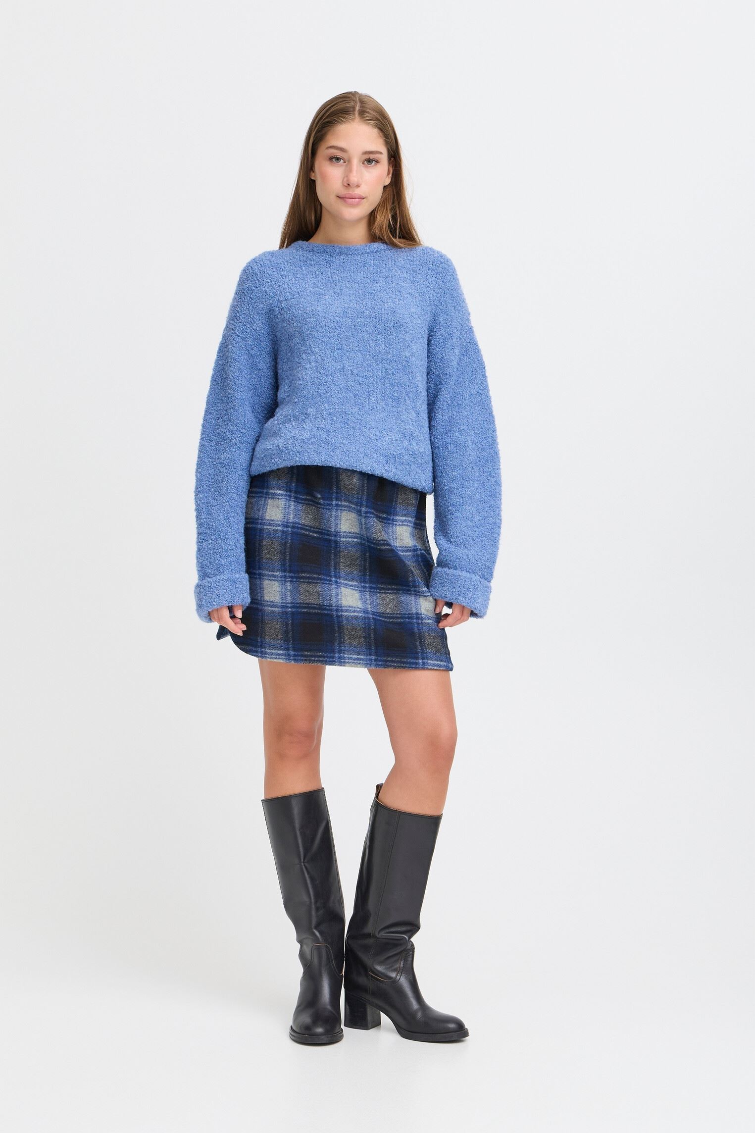 Korte rokken IHWOOLY CHECK dames blauw Ichi Korte rokken IHWOOLY CHECK dames blauw Navy Peony Check