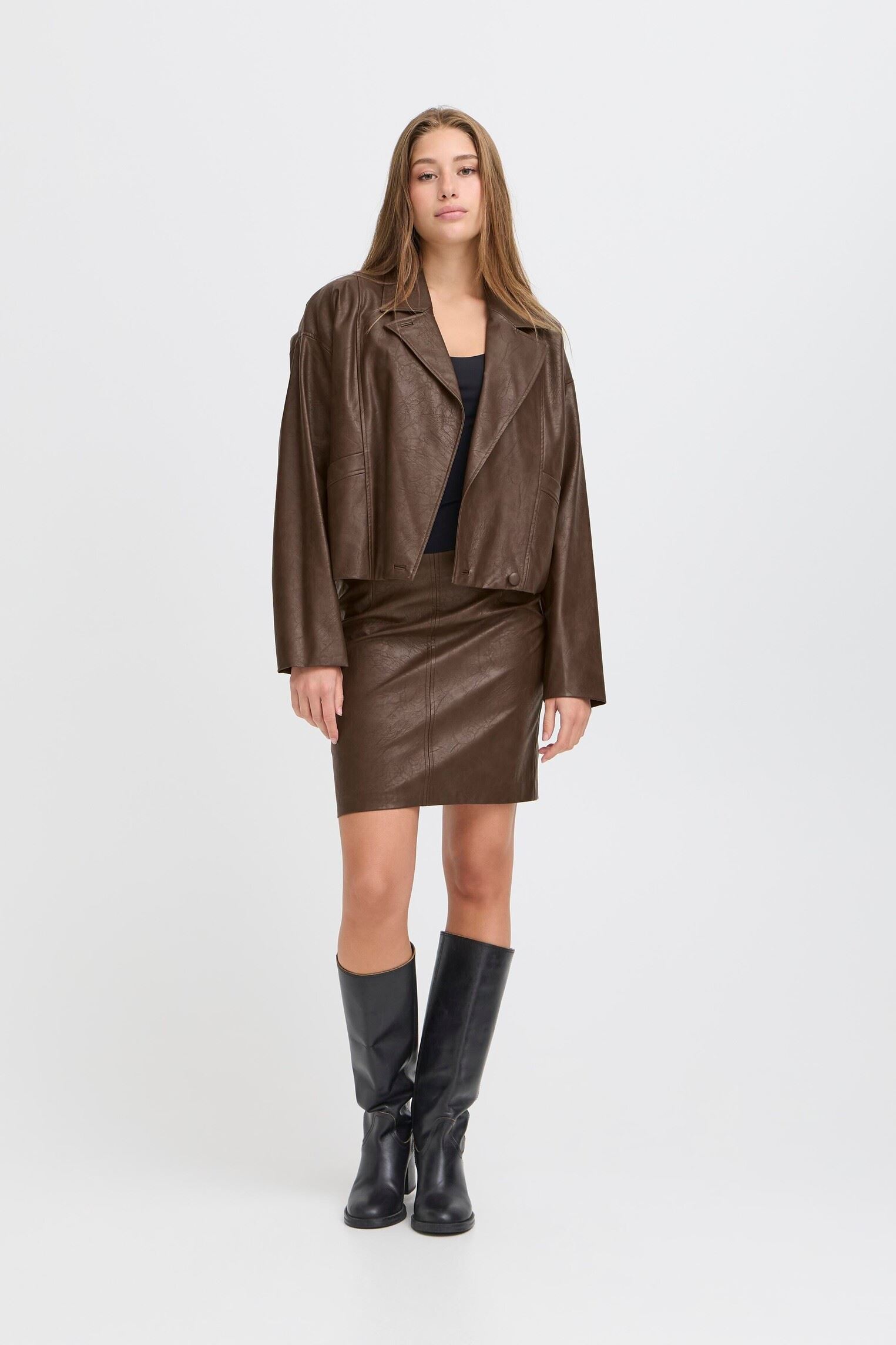 Vestes en cuir IHKILAVI JA femme marron Ichi Vestes en cuir IHKILAVI JA femme marron Coffee Bean