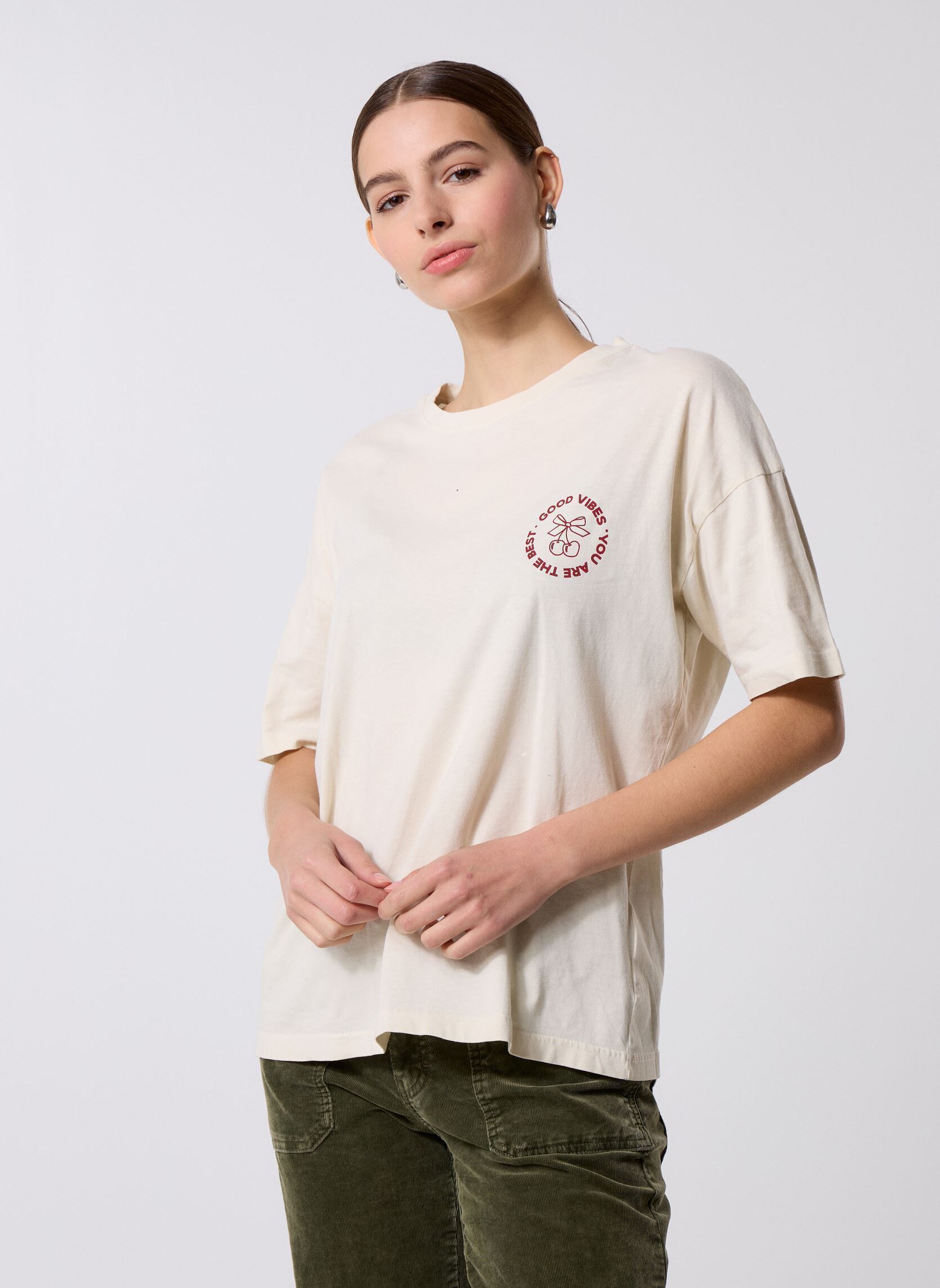 Tee-shirts manches courtes IHNABINO SS6 femme blanc Ichi Tee-shirts manches courtes IHNABINO SS6 femme blanc Birch/Red Dahlia