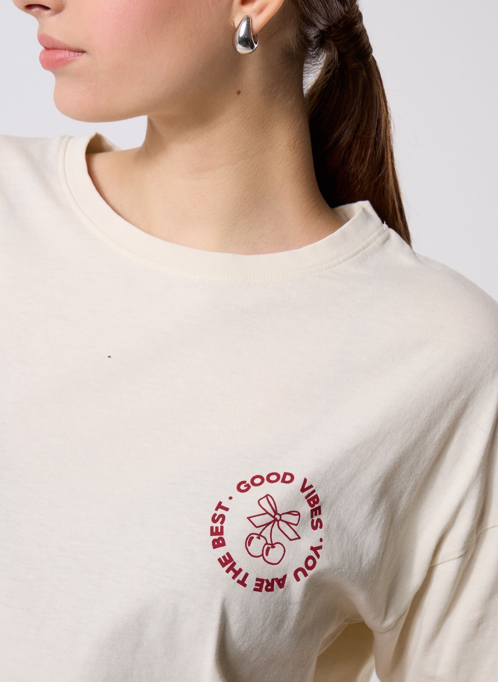 Tee-shirts manches courtes IHNABINO SS6 femme blanc Ichi Tee-shirts manches courtes IHNABINO SS6 femme blanc Birch/Red Dahlia