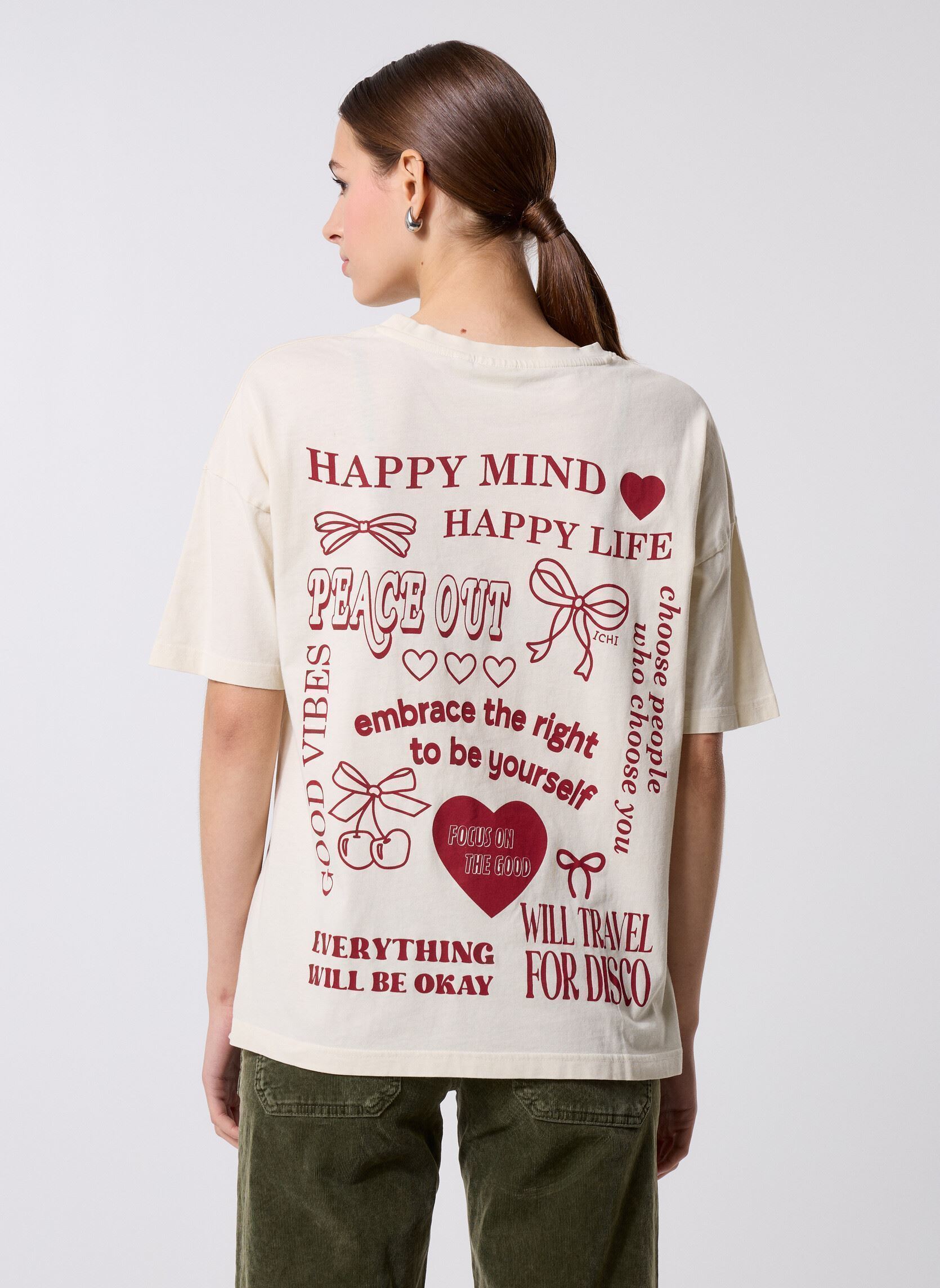 Tee-shirts manches courtes IHNABINO SS6 femme blanc Ichi Tee-shirts manches courtes IHNABINO SS6 femme blanc Birch/Red Dahlia