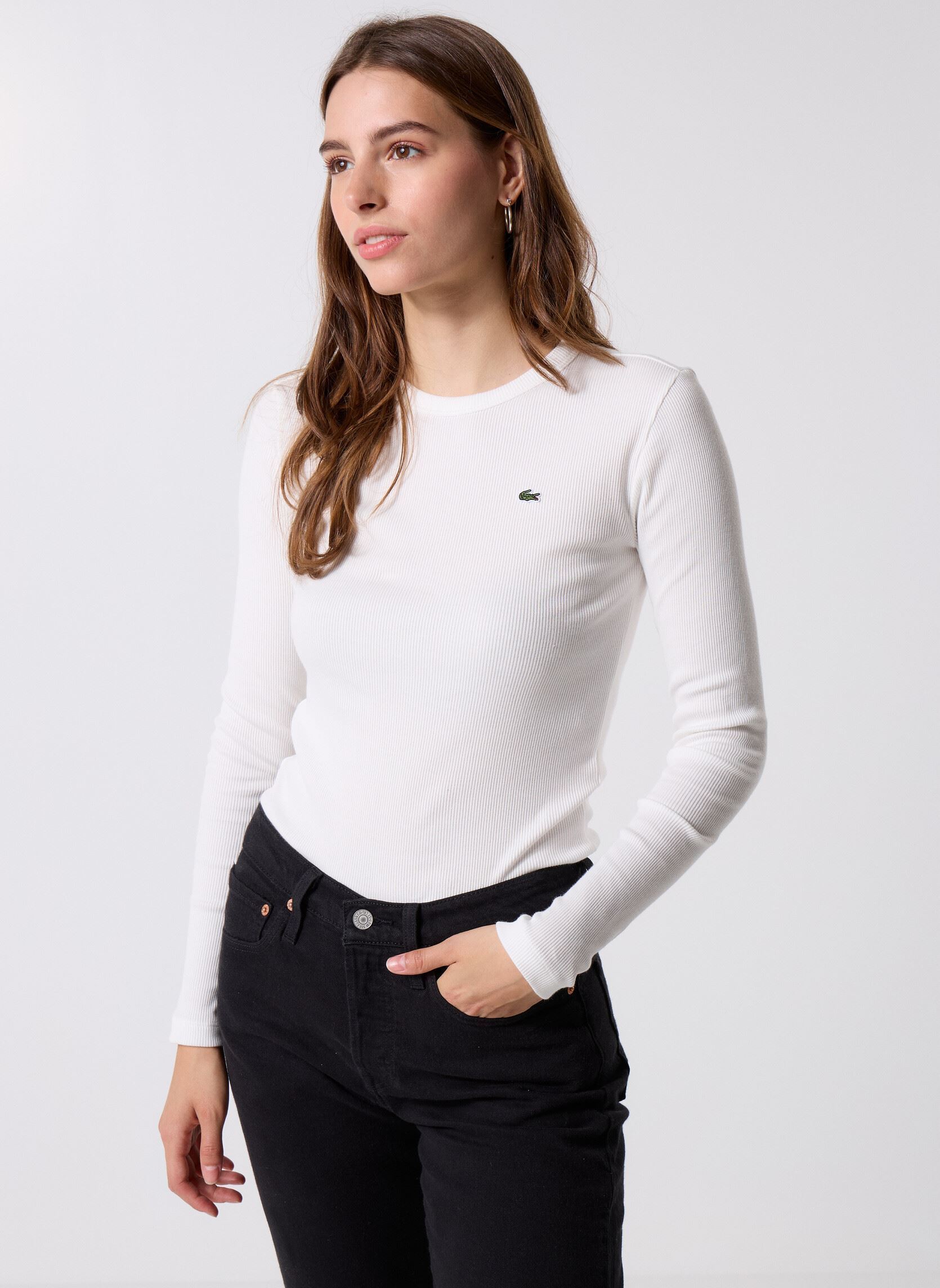 Sweat shirt Lacoste Pull femme Ref 61128 Farine FR - vue 1
