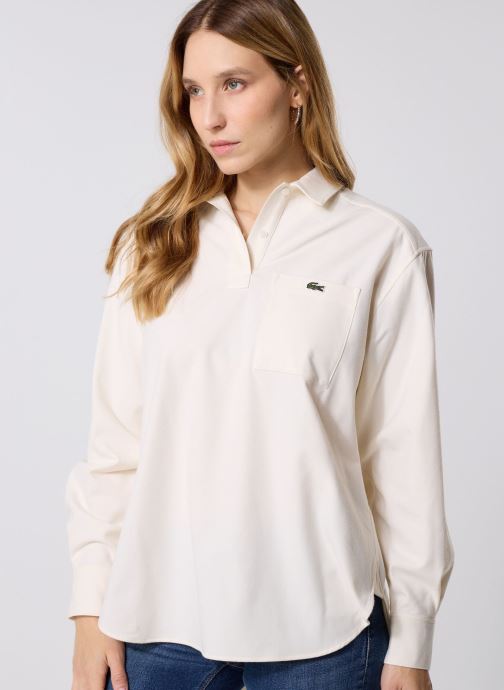 Lacoste Polos manches longues Polo Flanelle CF5440 femme blanc