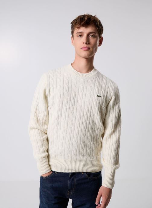 Lacoste Pulls Pull Col Rond Torsadé AH2924 homme blanc