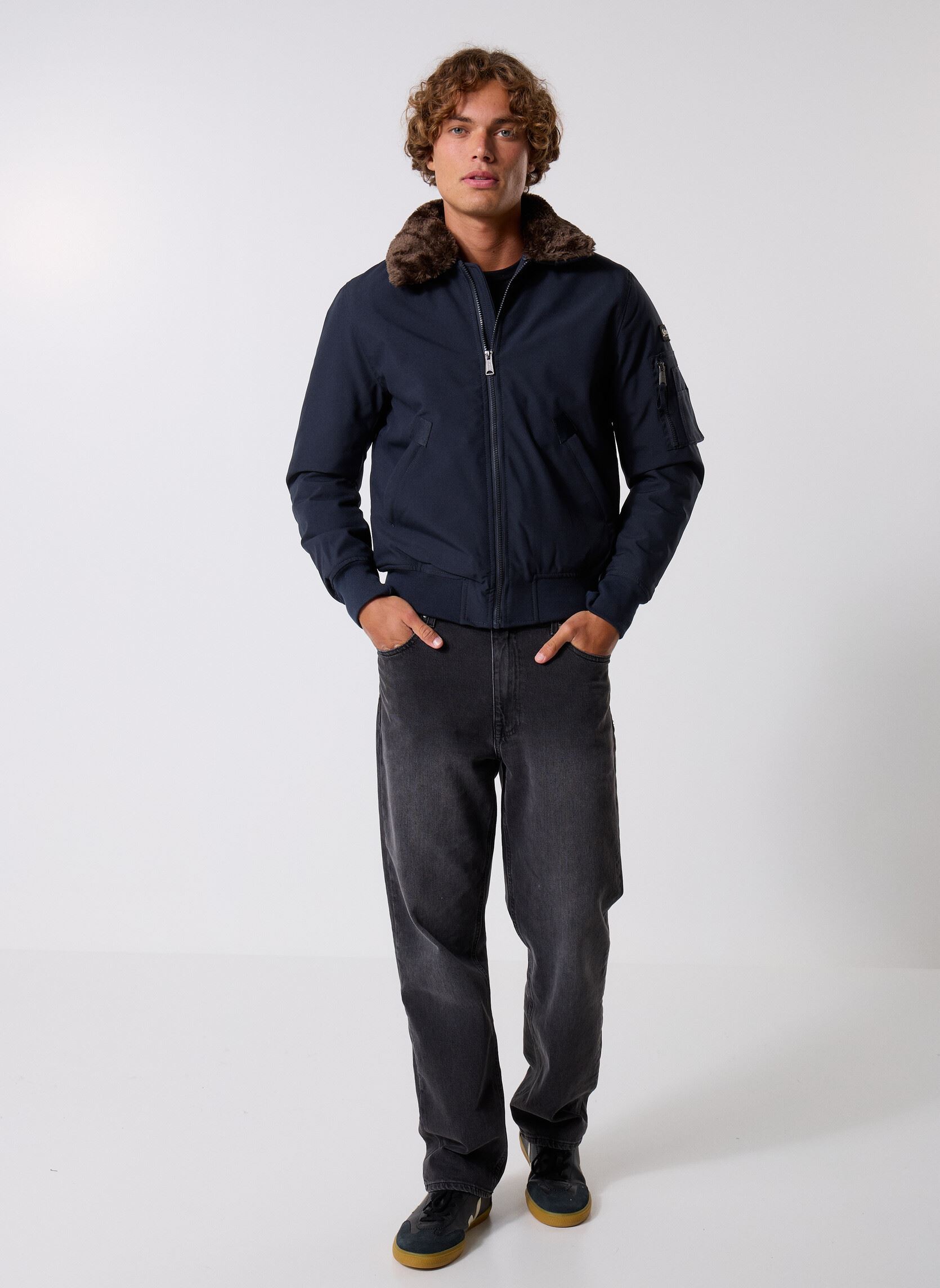 Bomberjacken Blouson Col Fourrure Schott AIRLINES herren blau Schott Bomberjacken Blouson Col Fourrure Schott AIRLINES herren blau NAVY/BROWN