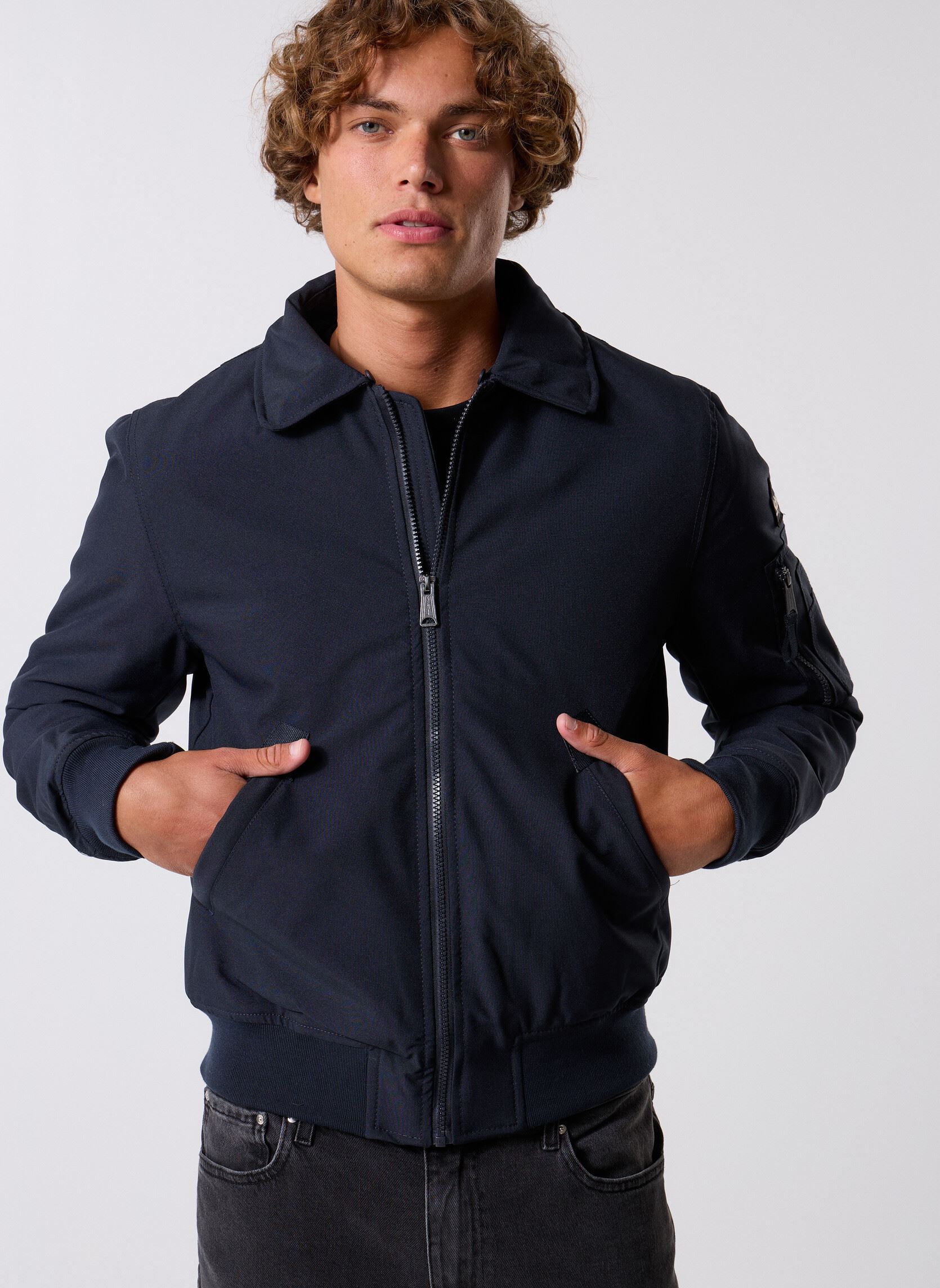 Bomberjacken Blouson Col Fourrure Schott AIRLINES herren blau Schott Bomberjacken Blouson Col Fourrure Schott AIRLINES herren blau NAVY/BROWN