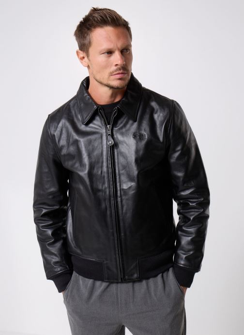 Schott Vestes en cuir Blouson Casual Zippe Avec Rib Schott LC5 homme noir