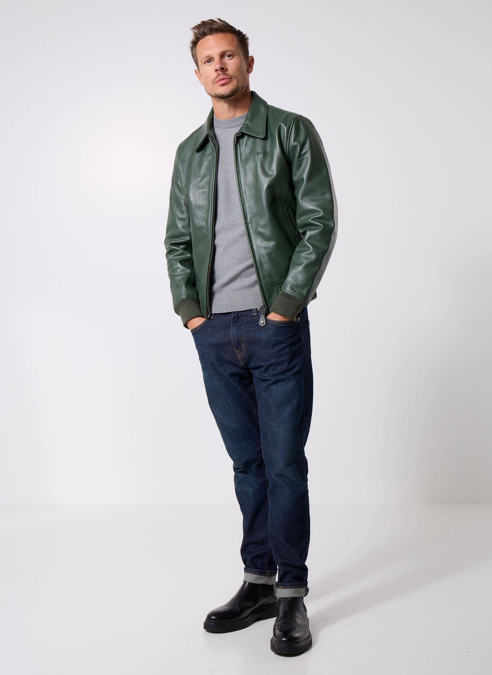 Vestes en cuir Blouson Casual Zippe Avec Rib Schott LC5 homme vert Schott Vestes en cuir Blouson Casual Zippe Avec Rib Schott LC5 homme vert GREEN