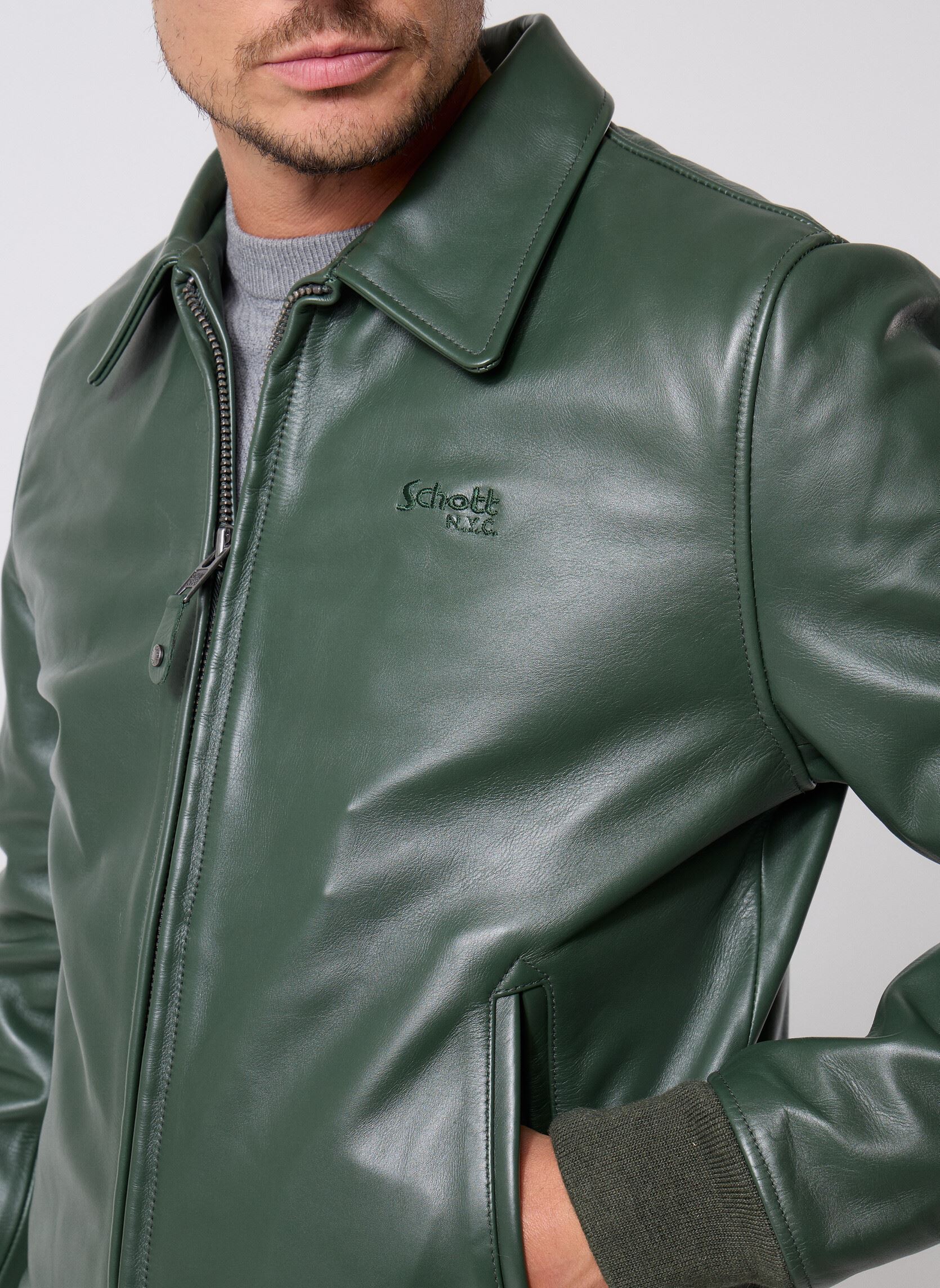 Vestes en cuir Blouson Casual Zippe Avec Rib Schott LC5 homme vert Schott Vestes en cuir Blouson Casual Zippe Avec Rib Schott LC5 homme vert GREEN