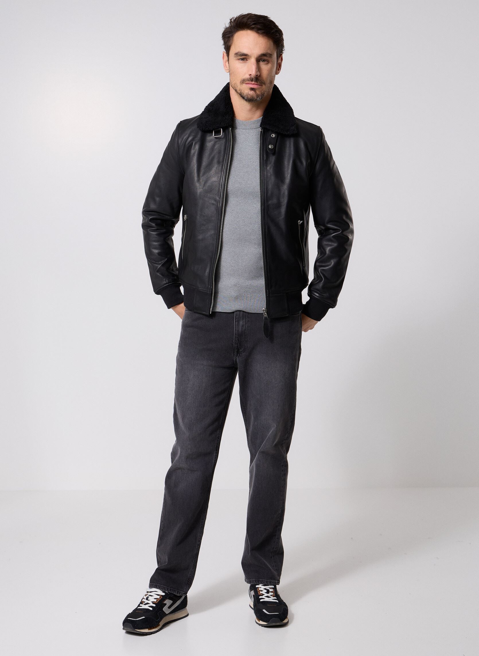 Vestes en cuir Veste Classique Poches Zipees Et Rib Sch homme noir Schott Vestes en cuir Veste Classique Poches Zipees Et Rib Sch homme noir BLACK