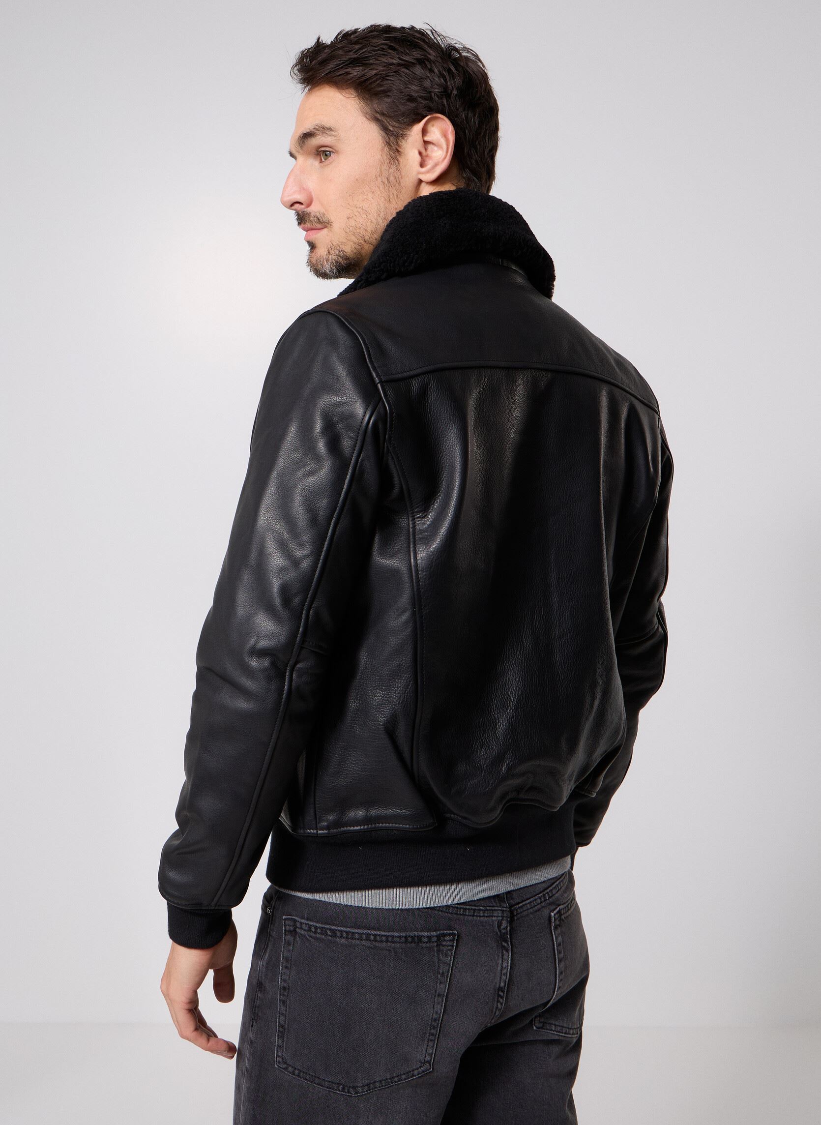 Vestes en cuir Veste Classique Poches Zipees Et Rib Sch homme noir Schott Vestes en cuir Veste Classique Poches Zipees Et Rib Sch homme noir BLACK