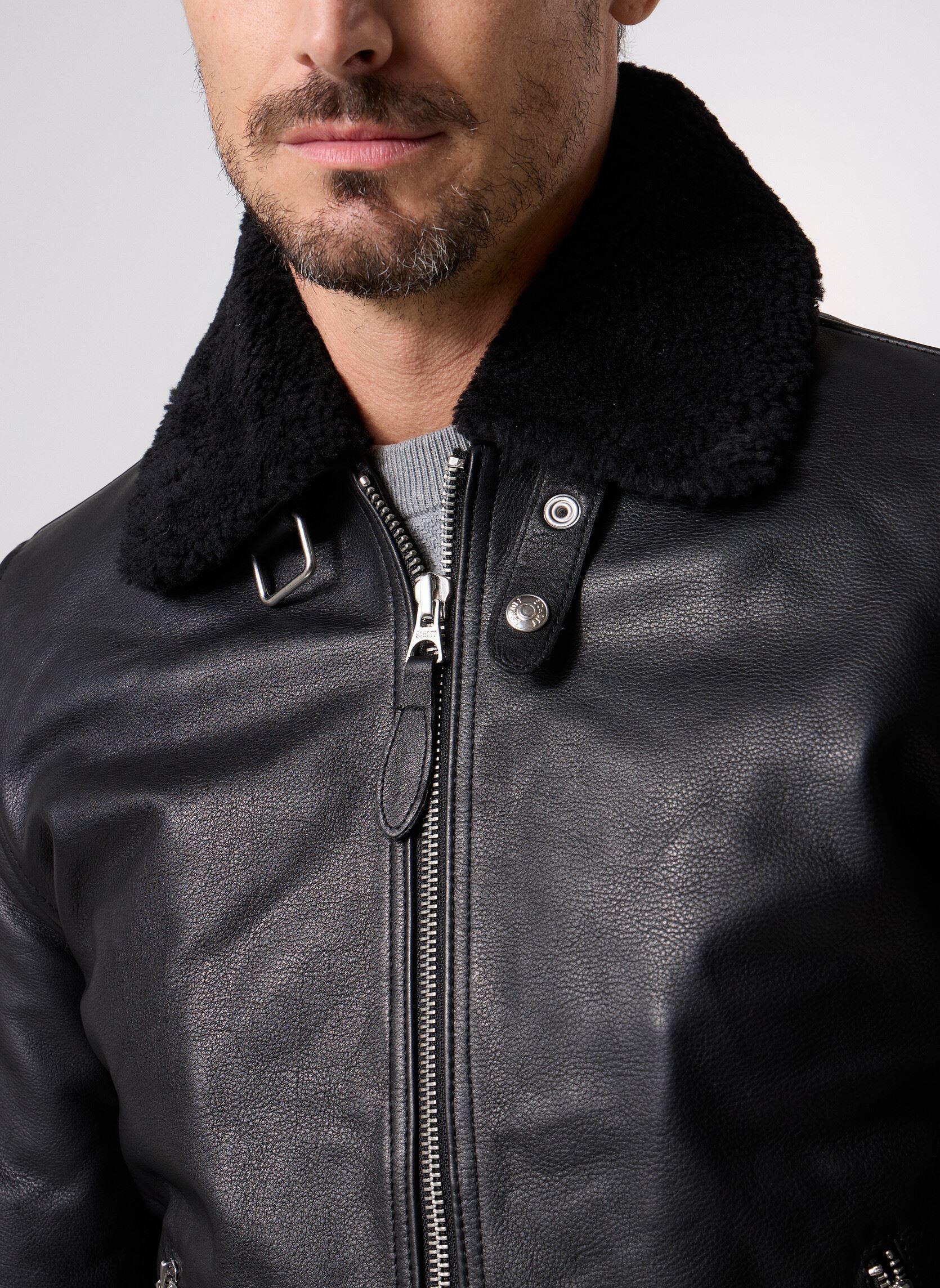 Vestes en cuir Veste Classique Poches Zipees Et Rib Sch homme noir Schott Vestes en cuir Veste Classique Poches Zipees Et Rib Sch homme noir BLACK
