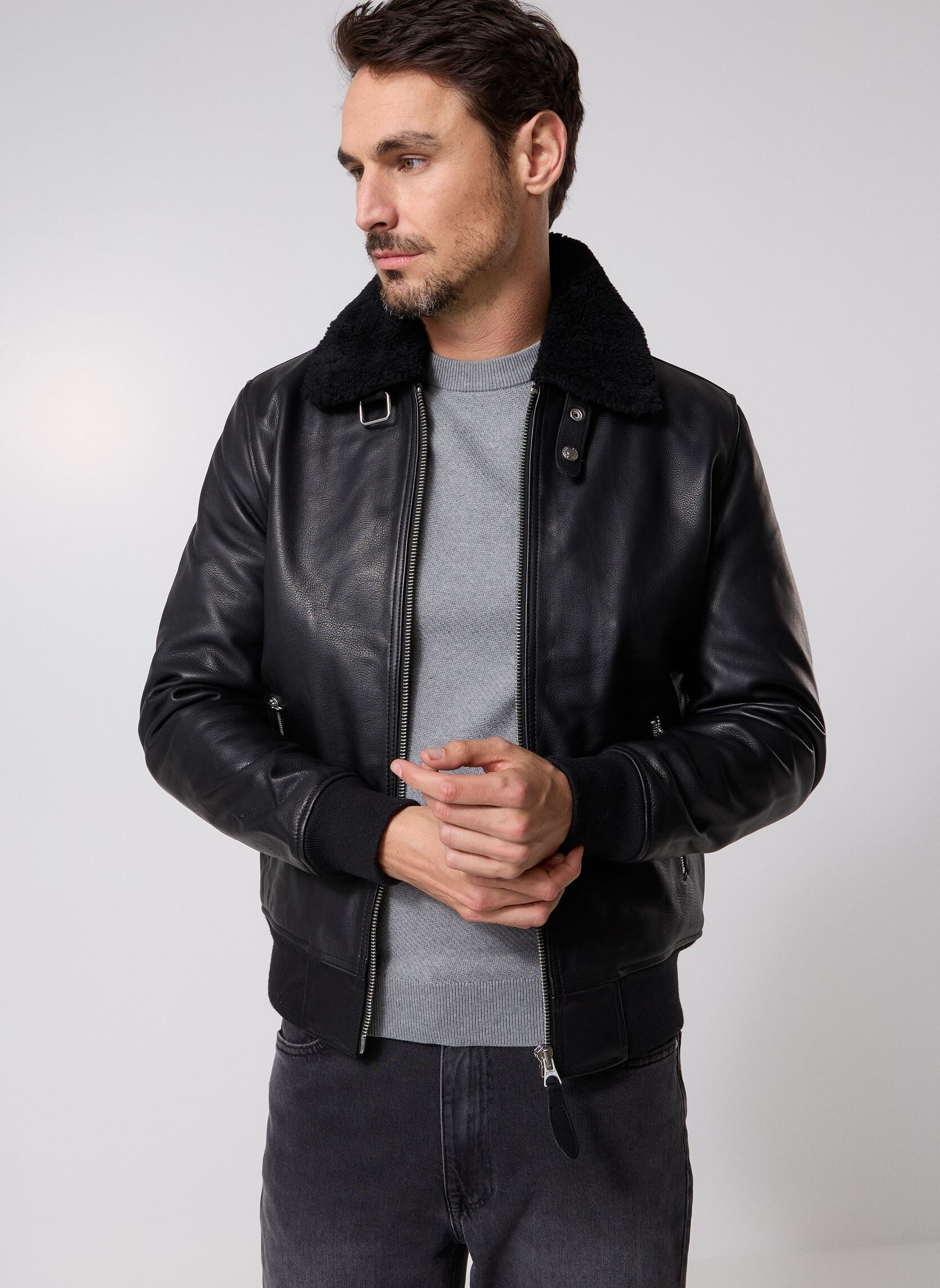 Vêtements Schott Veste Classique Poches Zipees Et Rib Schott LCAVIATORZIP pour Homme