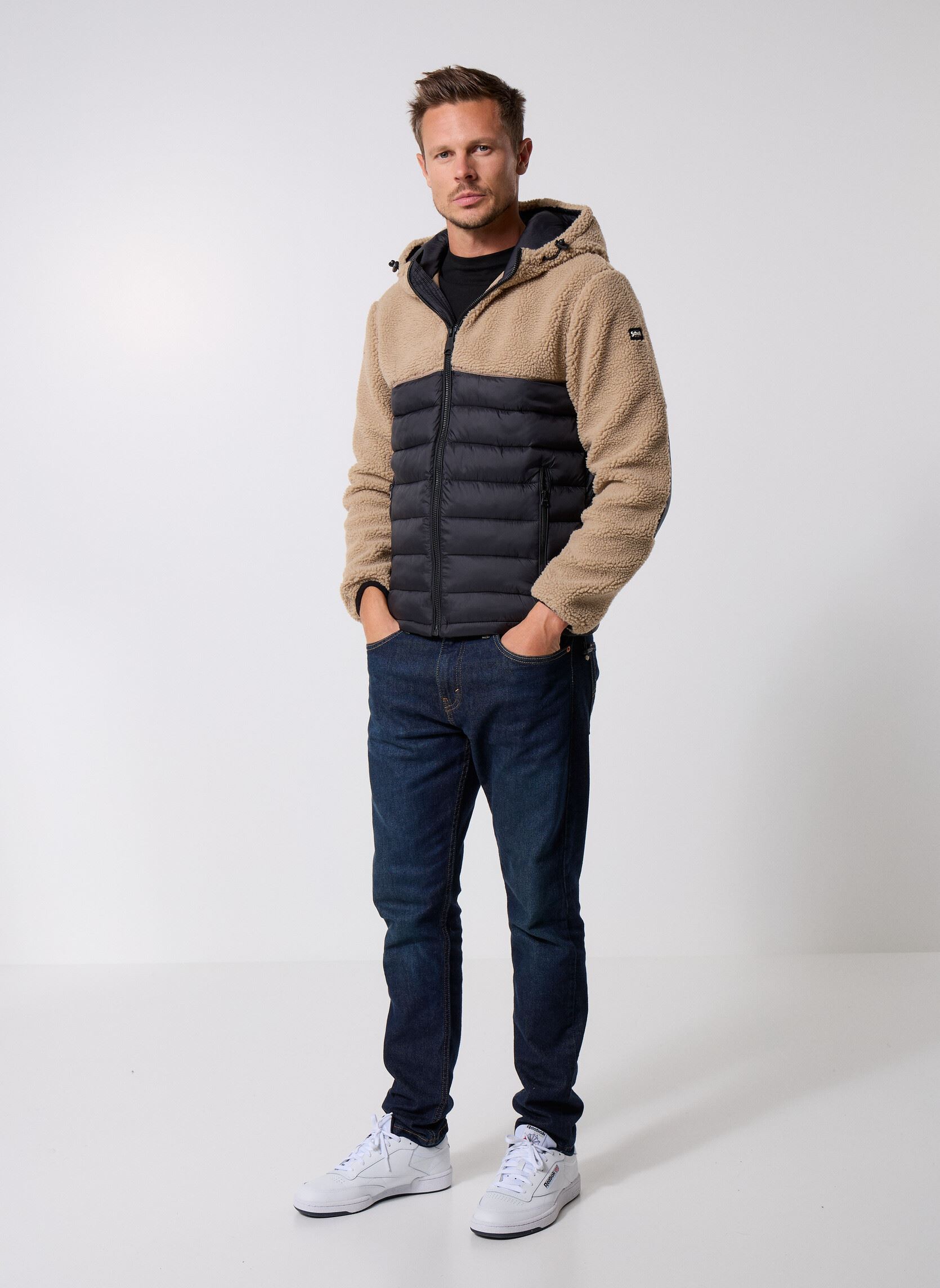 Vestes polaires Big Sweat Sherpa Nylon Schott SWBRIGHTON homme beige Schott Vestes polaires Big Sweat Sherpa Nylon Schott SWBRIGHTON homme beige BEIGE/BLACK