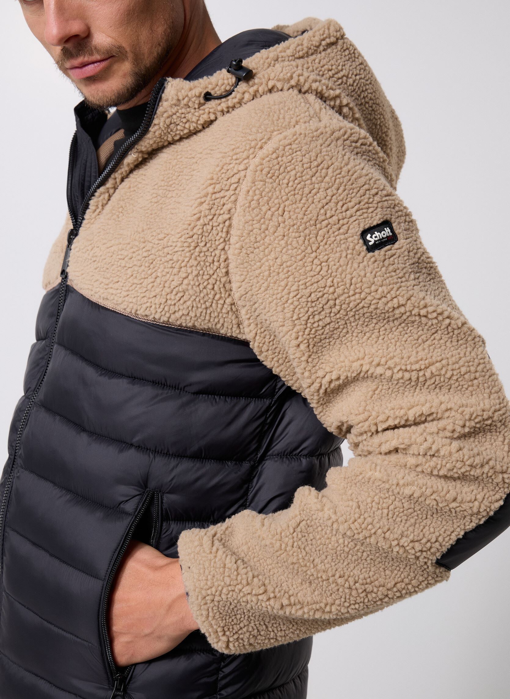 Vestes polaires Big Sweat Sherpa Nylon Schott SWBRIGHTON homme beige Schott Vestes polaires Big Sweat Sherpa Nylon Schott SWBRIGHTON homme beige BEIGE/BLACK