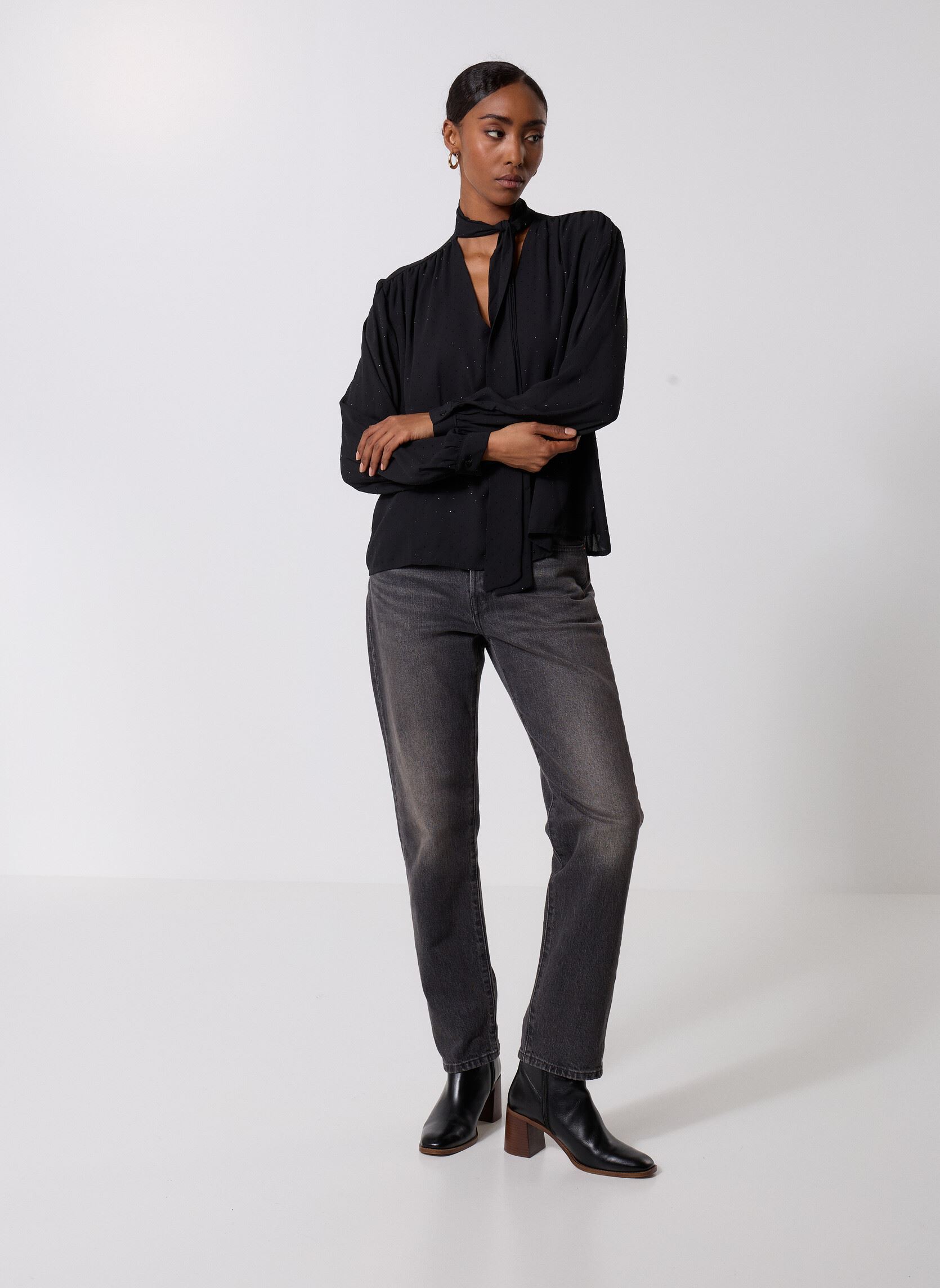 Blouses met lange mouwen FK-TO-ESMEE-S dames zwart La Fée Maraboutée Blouses met lange mouwen FK-TO-ESMEE-S dames zwart NOIR