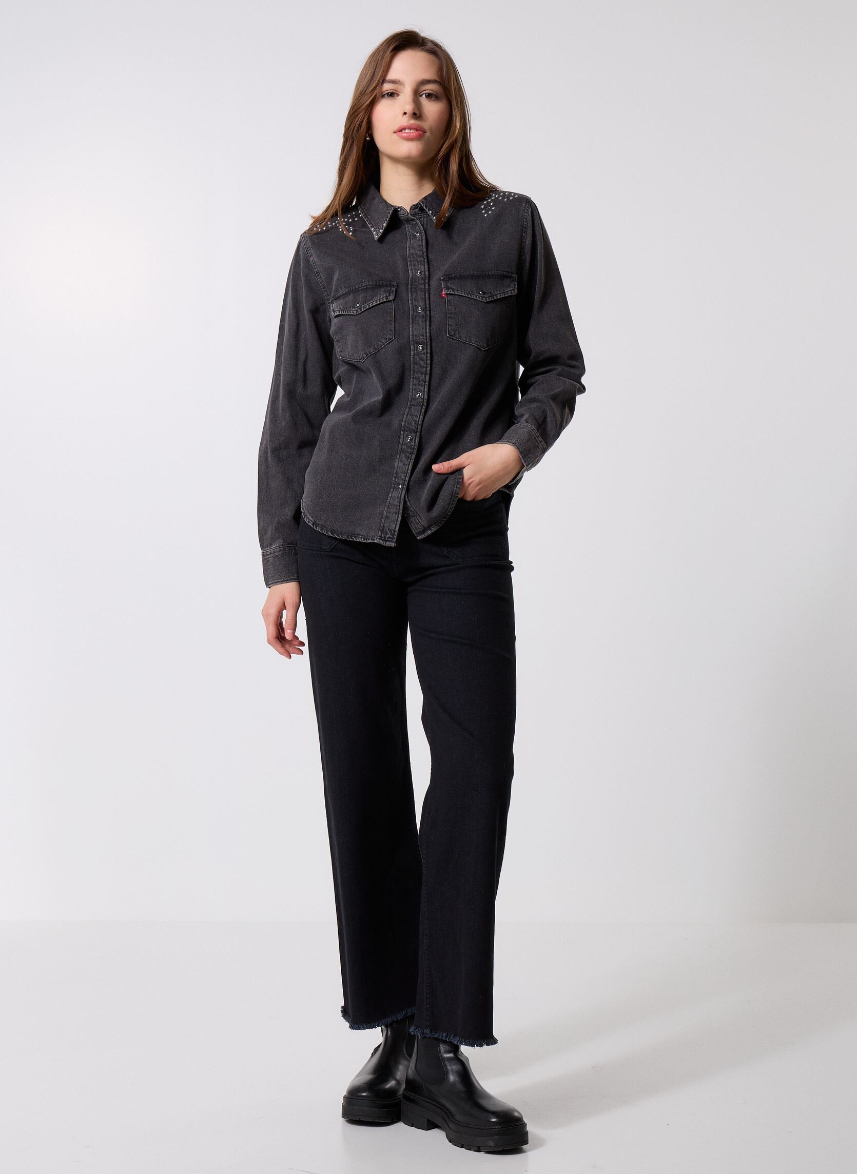 Wijde jeans / Flared Jeans FG-JE-RENO-E dames zwart La Fée Maraboutée Wijde jeans / Flared Jeans FG-JE-RENO-E dames zwart Dark Black