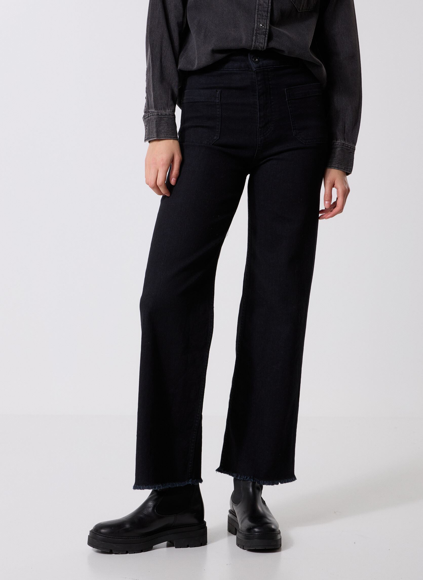 Wijde jeans / Flared Jeans FG-JE-RENO-E dames zwart La Fée Maraboutée Wijde jeans / Flared Jeans FG-JE-RENO-E dames zwart Dark Black