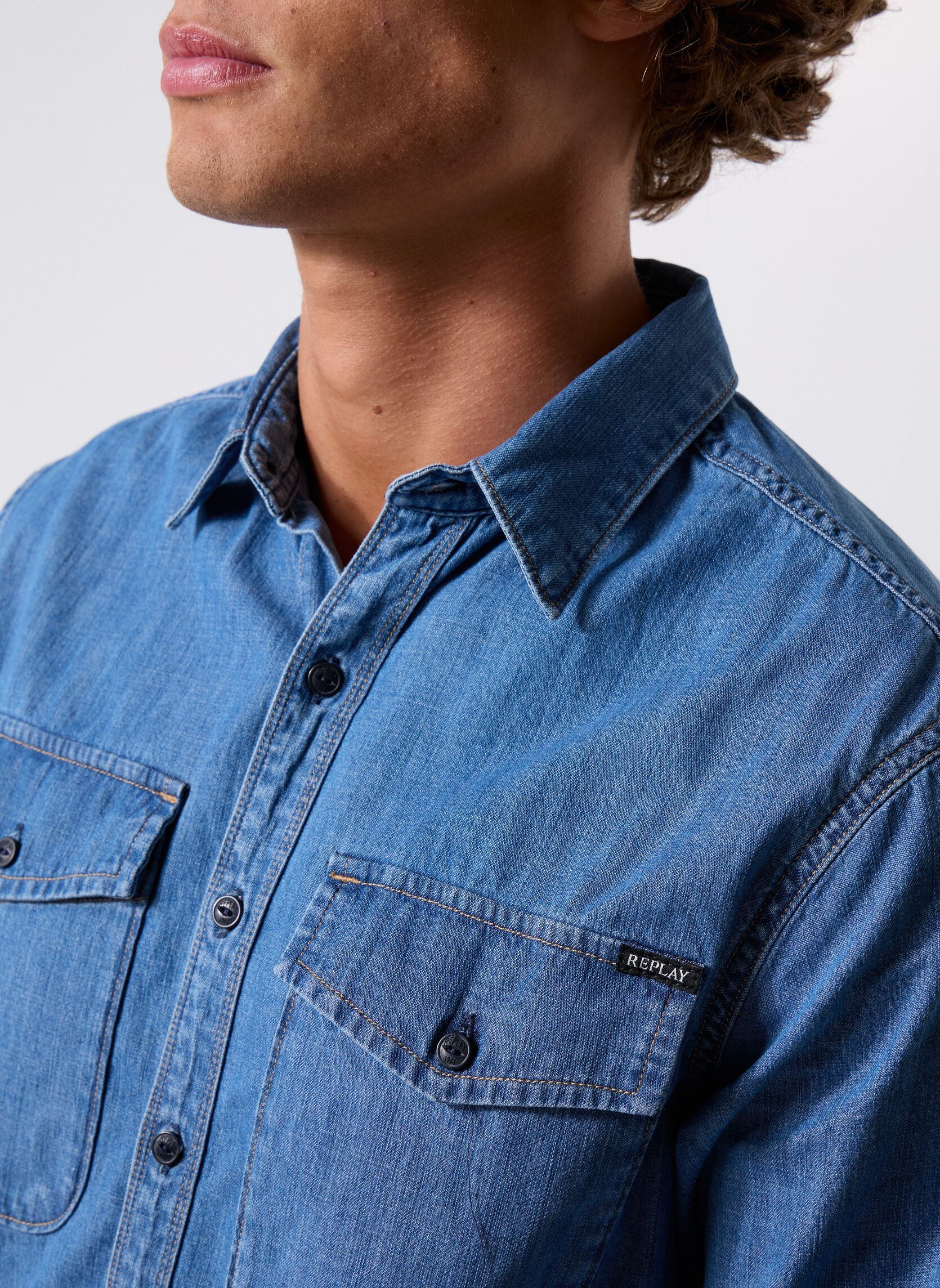 Chemises Chemise 6.5 OZ DEEP BLUE DENIM COUPE Re homme bleu Replay Chemises Chemise 6.5 OZ DEEP BLUE DENIM COUPE Re homme bleu Medium Blue