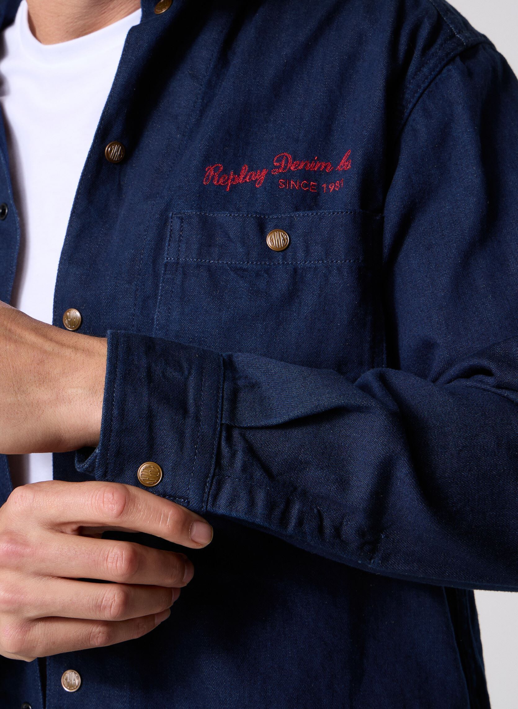 Chemises Chemise 10 OZ COTTON/HEMP INDIGO DENIM homme bleu Replay Chemises Chemise 10 OZ COTTON/HEMP INDIGO DENIM homme bleu DARK BLUE
