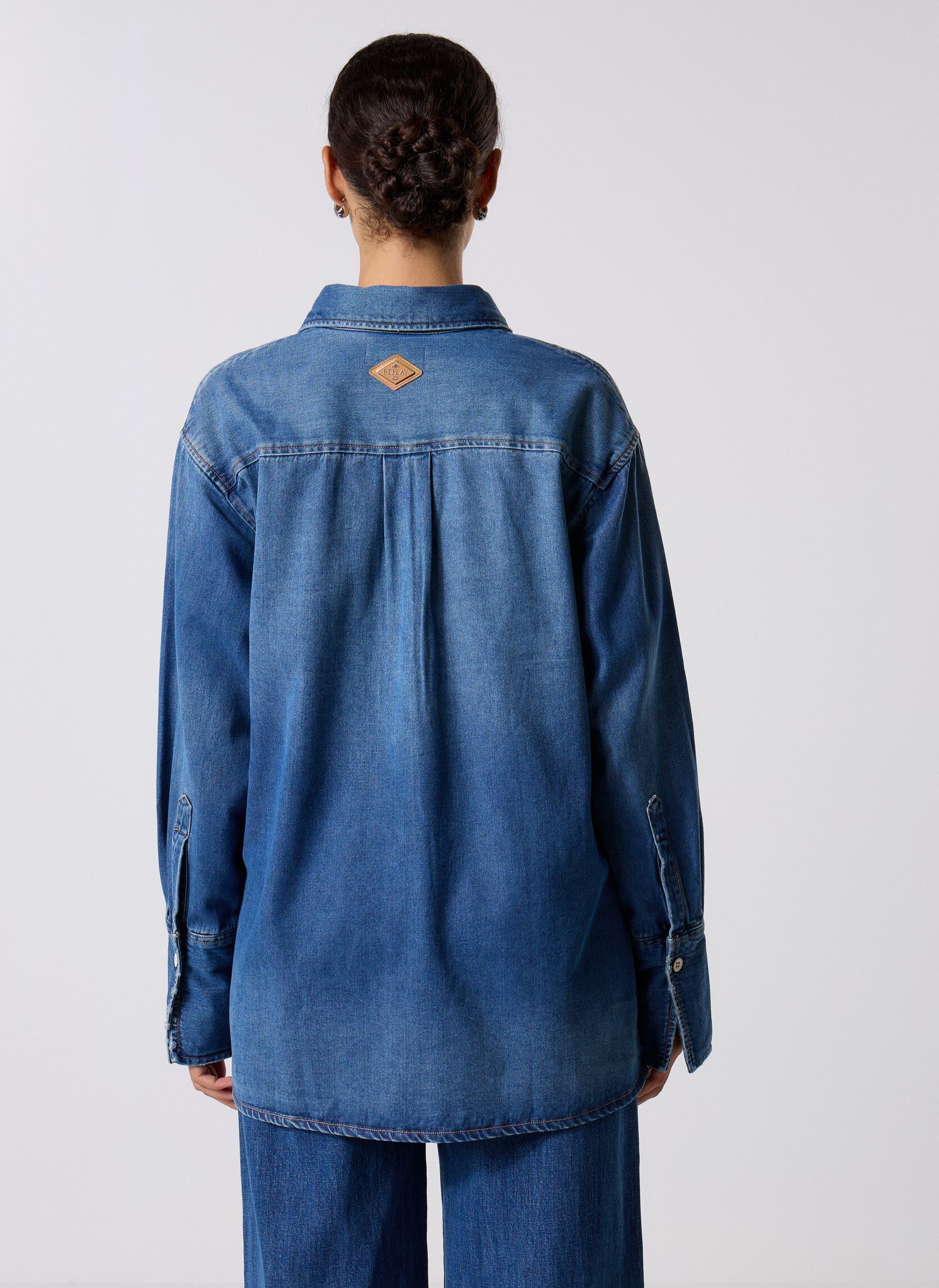 Chemises manches longues Chemise 9.5 OZ COTTON/VISCOSE DENIM COU femme bleu Replay Chemises manches longues Chemise 9.5 OZ COTTON/VISCOSE DENIM COU femme bleu MEDIUM BLUE