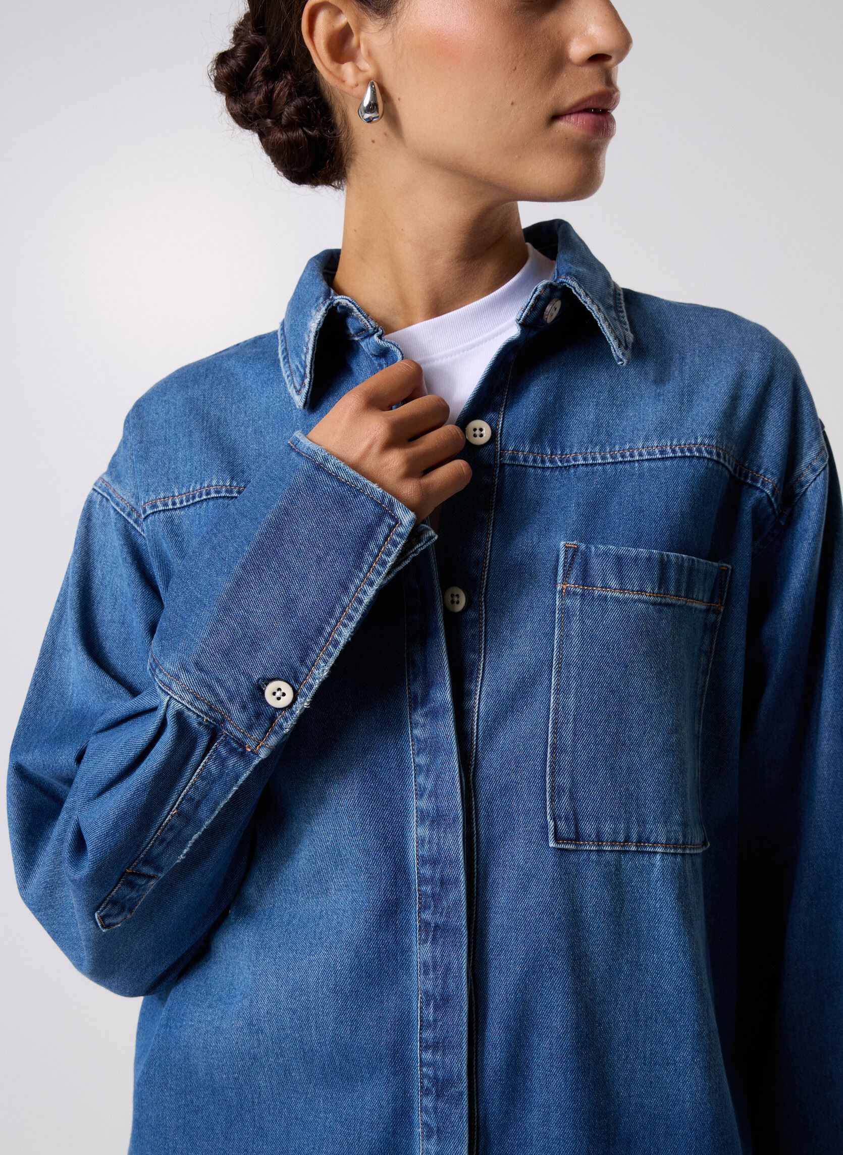 Chemises manches longues Chemise 9.5 OZ COTTON/VISCOSE DENIM COU femme bleu Replay Chemises manches longues Chemise 9.5 OZ COTTON/VISCOSE DENIM COU femme bleu MEDIUM BLUE