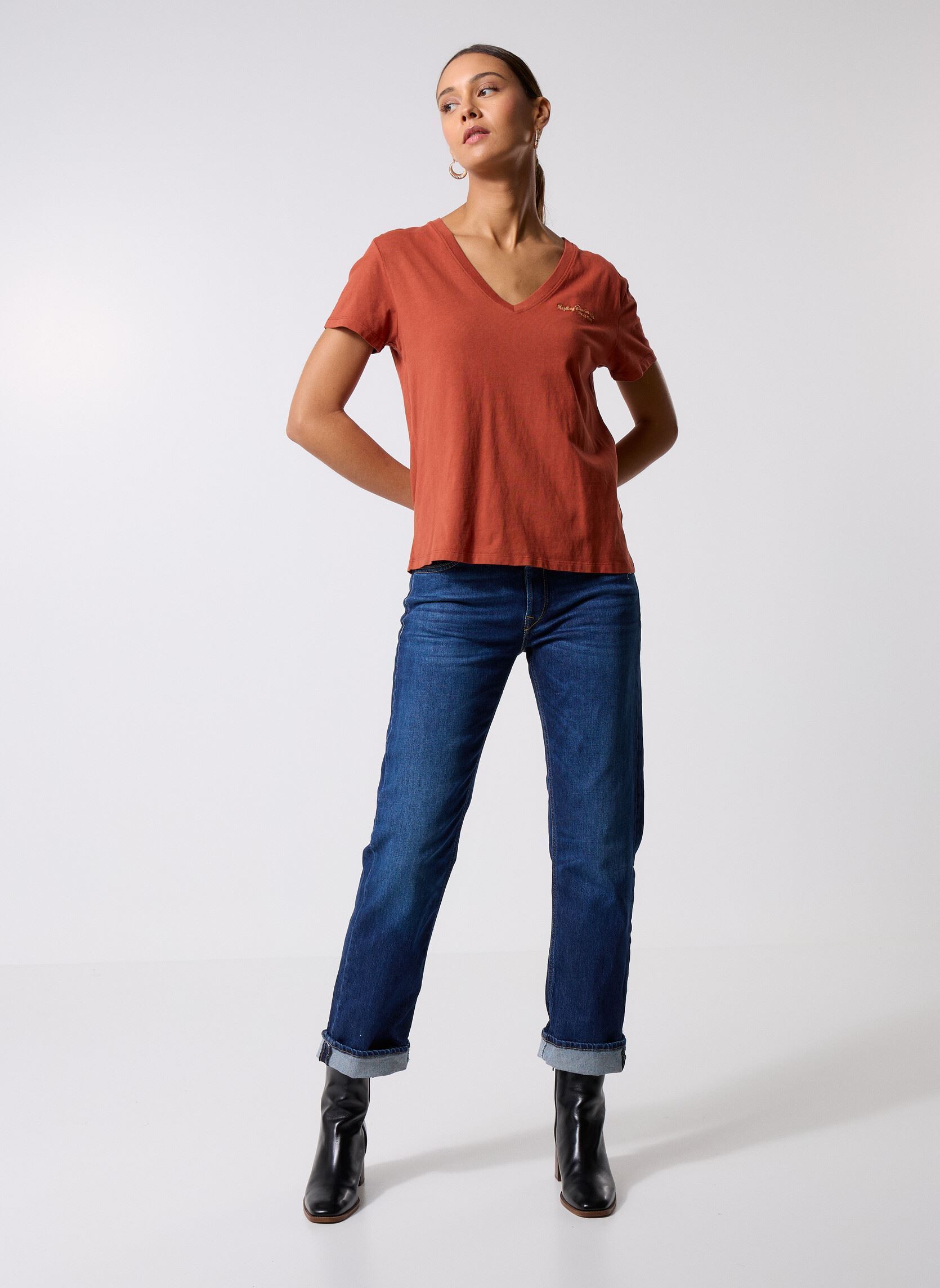 Tee-shirts manches courtes TShirt G. DYED OPEN END HAND DRY JERSEY femme orange Replay Tee-shirts manches courtes TShirt G. DYED OPEN END HAND DRY JERSEY femme orange BRICK BROWN