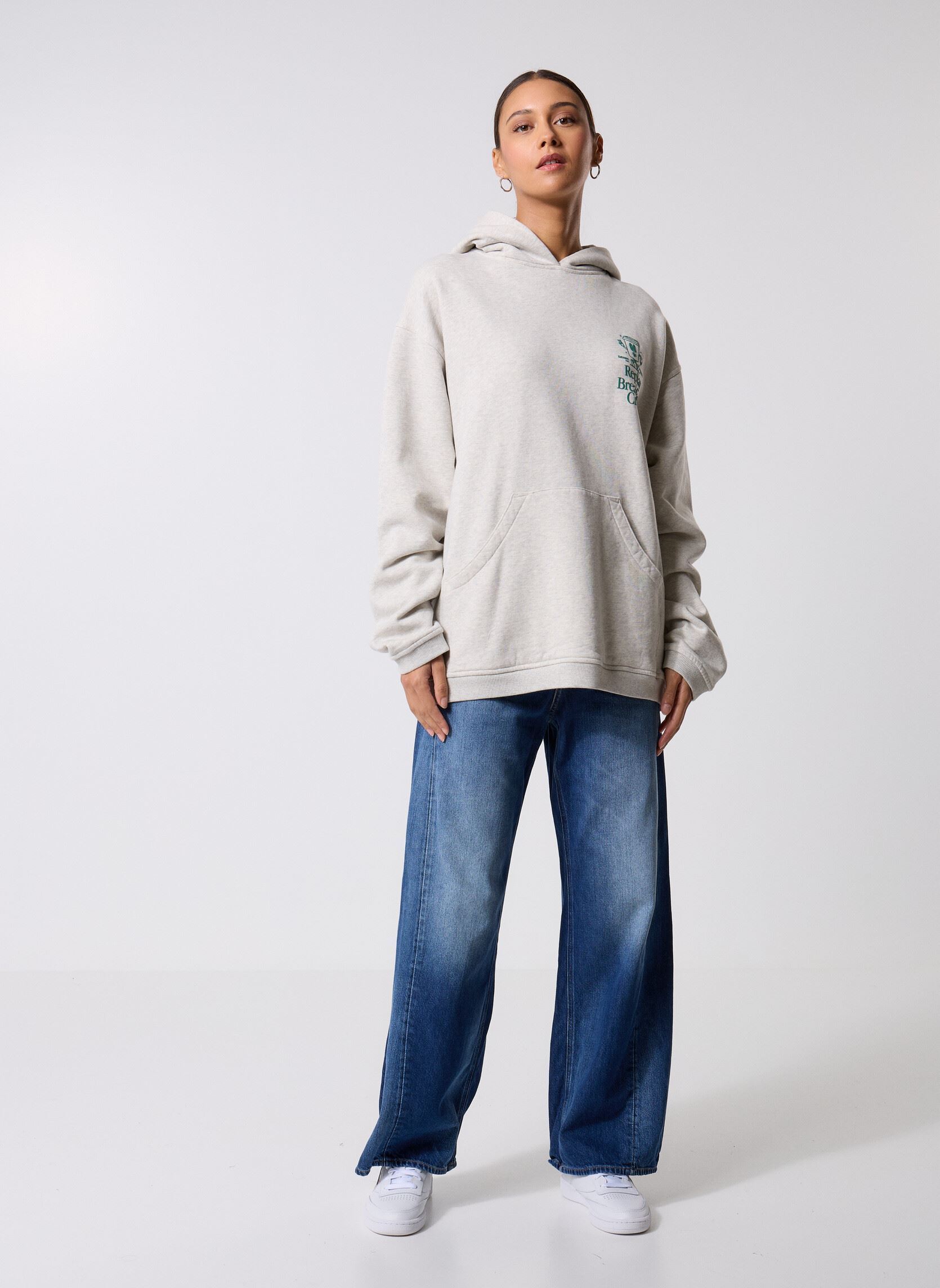 Kapuzenpullover Mesh COUPE OVER damen grau Replay Kapuzenpullover Mesh COUPE OVER damen grau LIGHT GREY MELANGE
