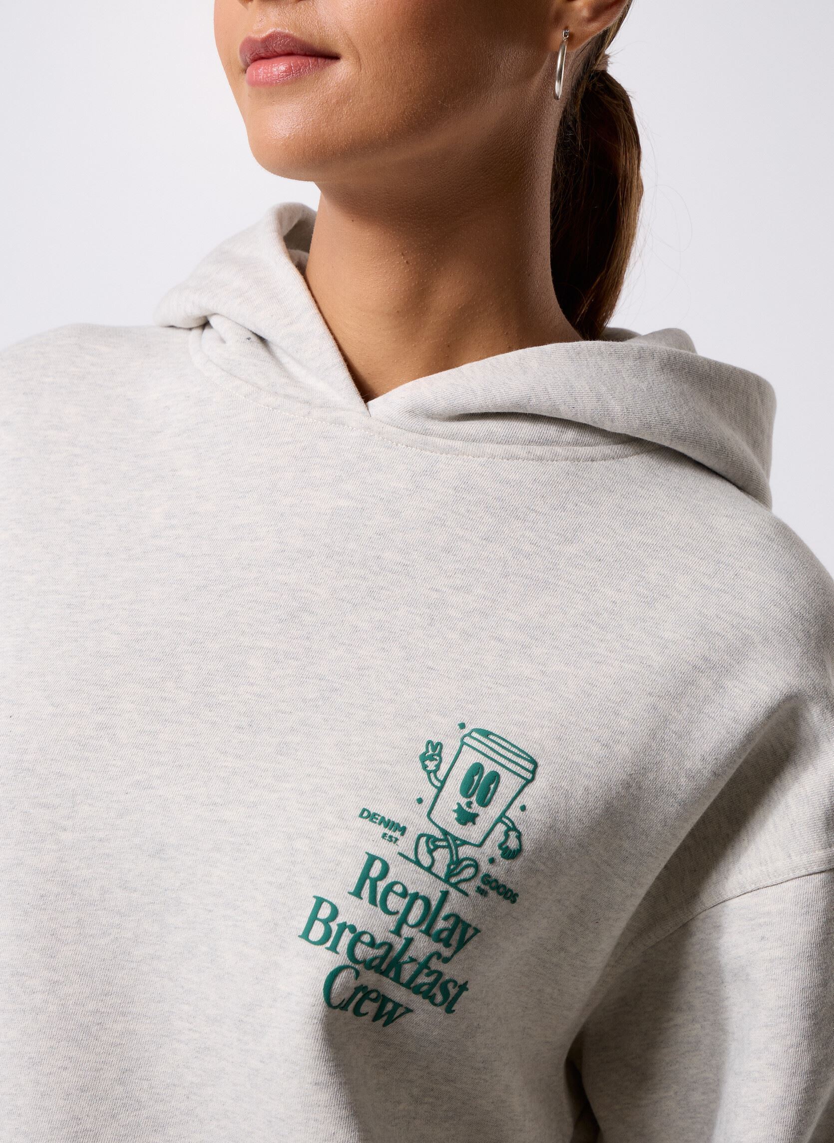 Kapuzenpullover Mesh COUPE OVER damen grau Replay Kapuzenpullover Mesh COUPE OVER damen grau LIGHT GREY MELANGE