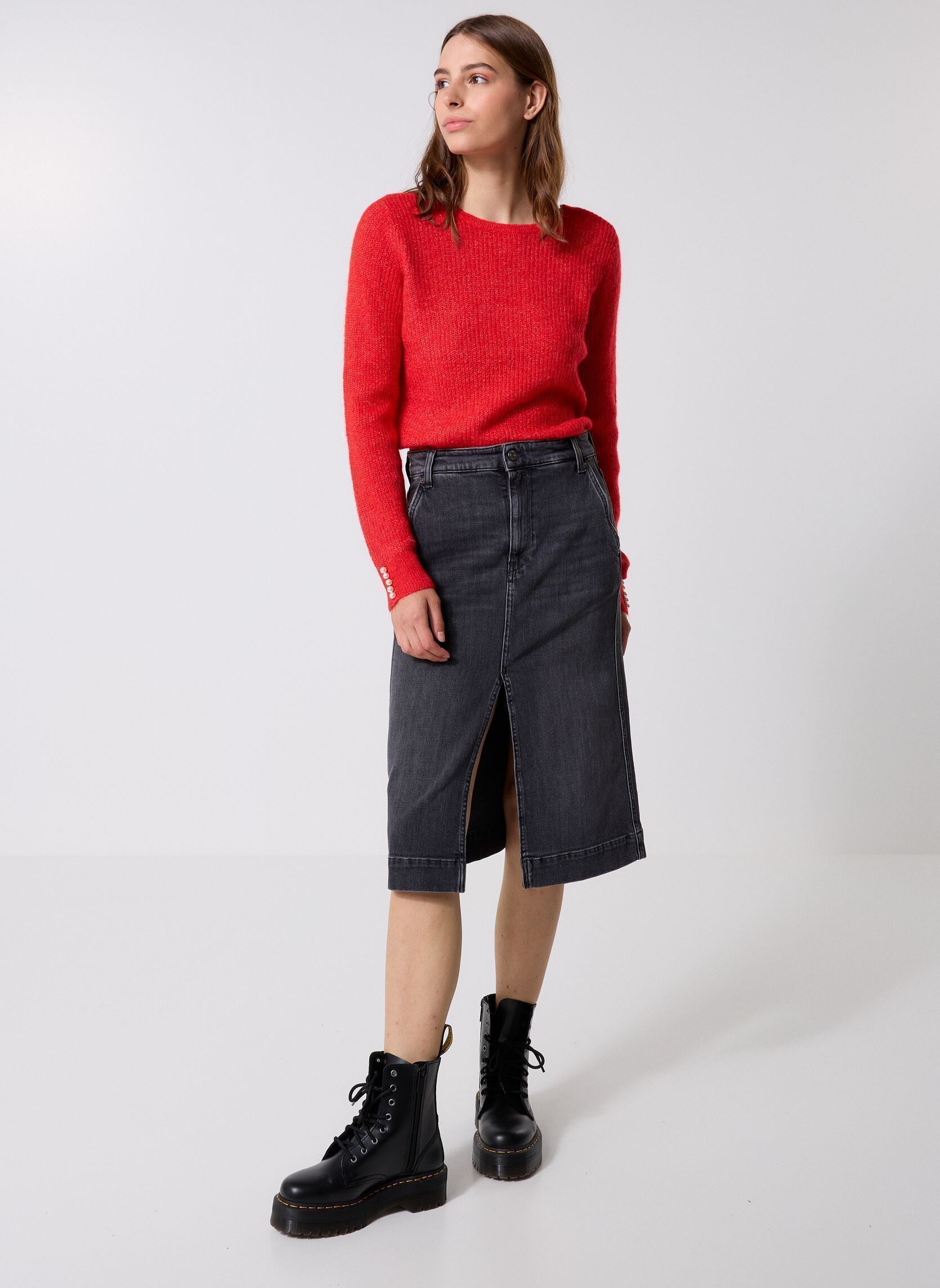Jupes mi-longues Jupe 11 OZ BLACK OD BLACK COMFORT DENIM femme noir Replay Jupes mi-longues Jupe 11 OZ BLACK OD BLACK COMFORT DENIM femme noir DARK GREY