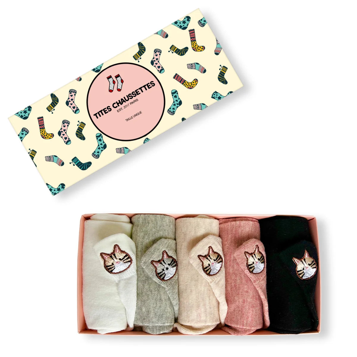 5 Paires De Chaussettes Chat Mignonnes - Cadeau Femme, Amoureuse Des Chats - Taille 35-42 - Douces Et Respirantes