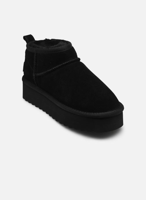 Colors of California Gevoerde enkellaarsjes Platform sheepskin suede boot dames zwart
