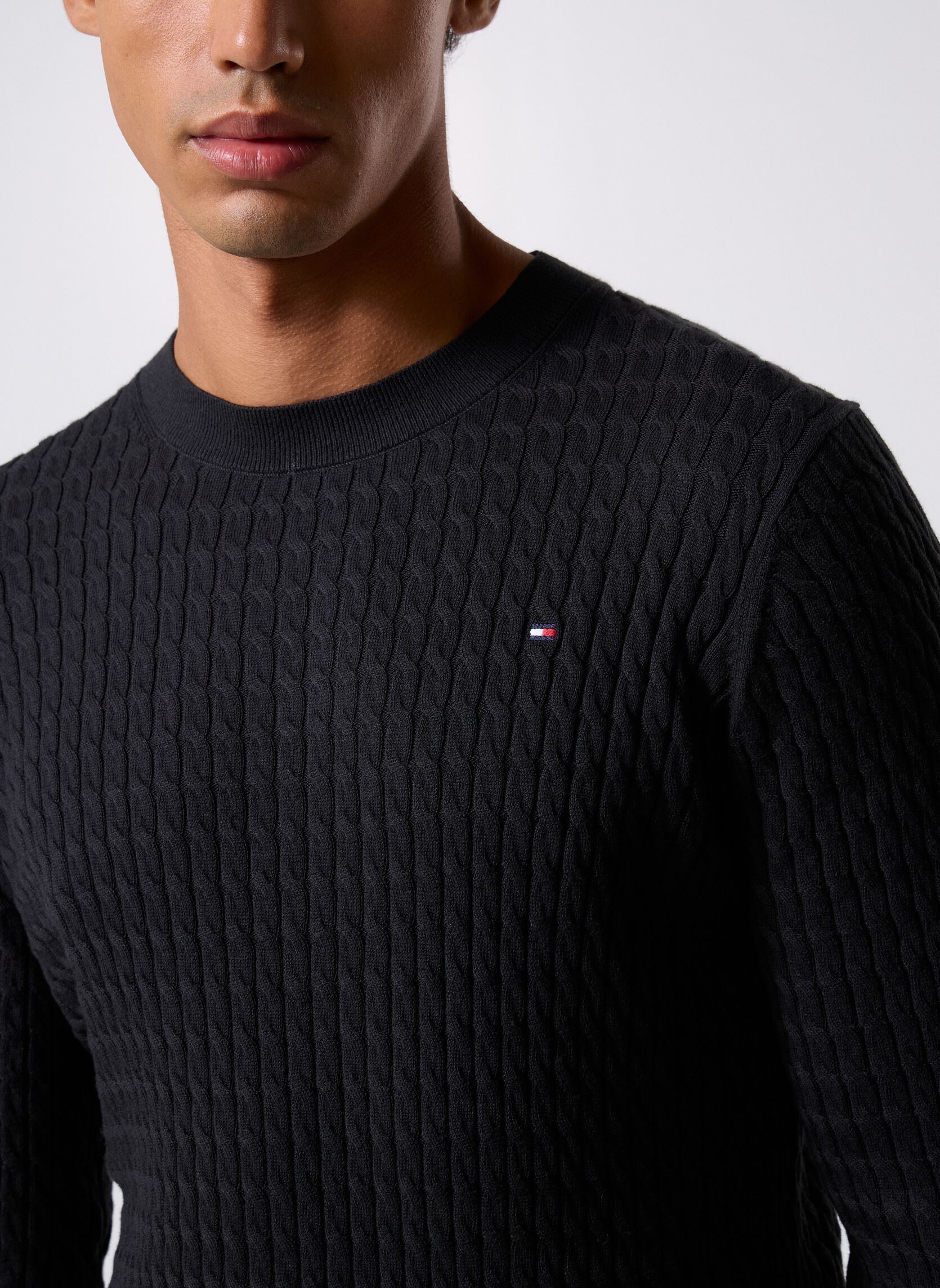 Pulls Co Cable Fine Gg C-N WW0WW44993 homme noir Tommy Hilfiger Pulls Co Cable Fine Gg C-N WW0WW44993 homme noir BLACK