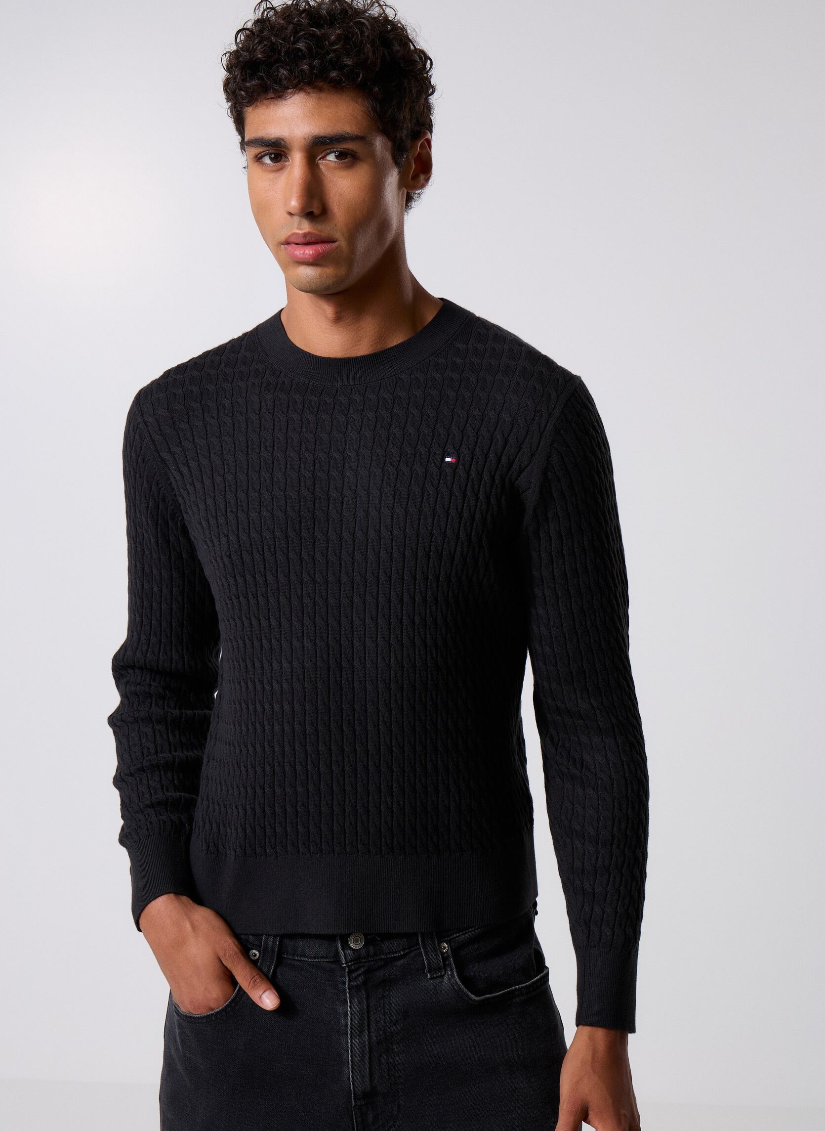 Pull droit maille câble en coton - vue 4