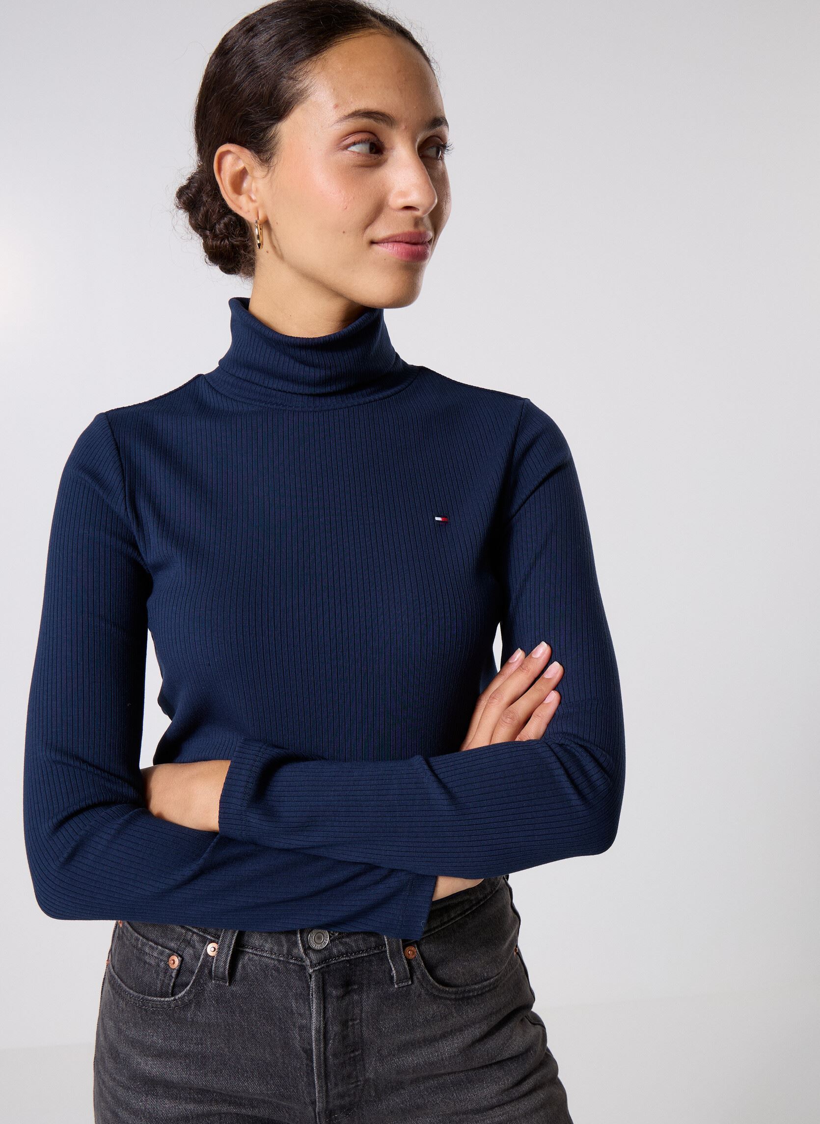 Vêtements Tommy Hilfiger Slim 5X2 Rib Roll Nk WW0WW39826 pour Accessoires