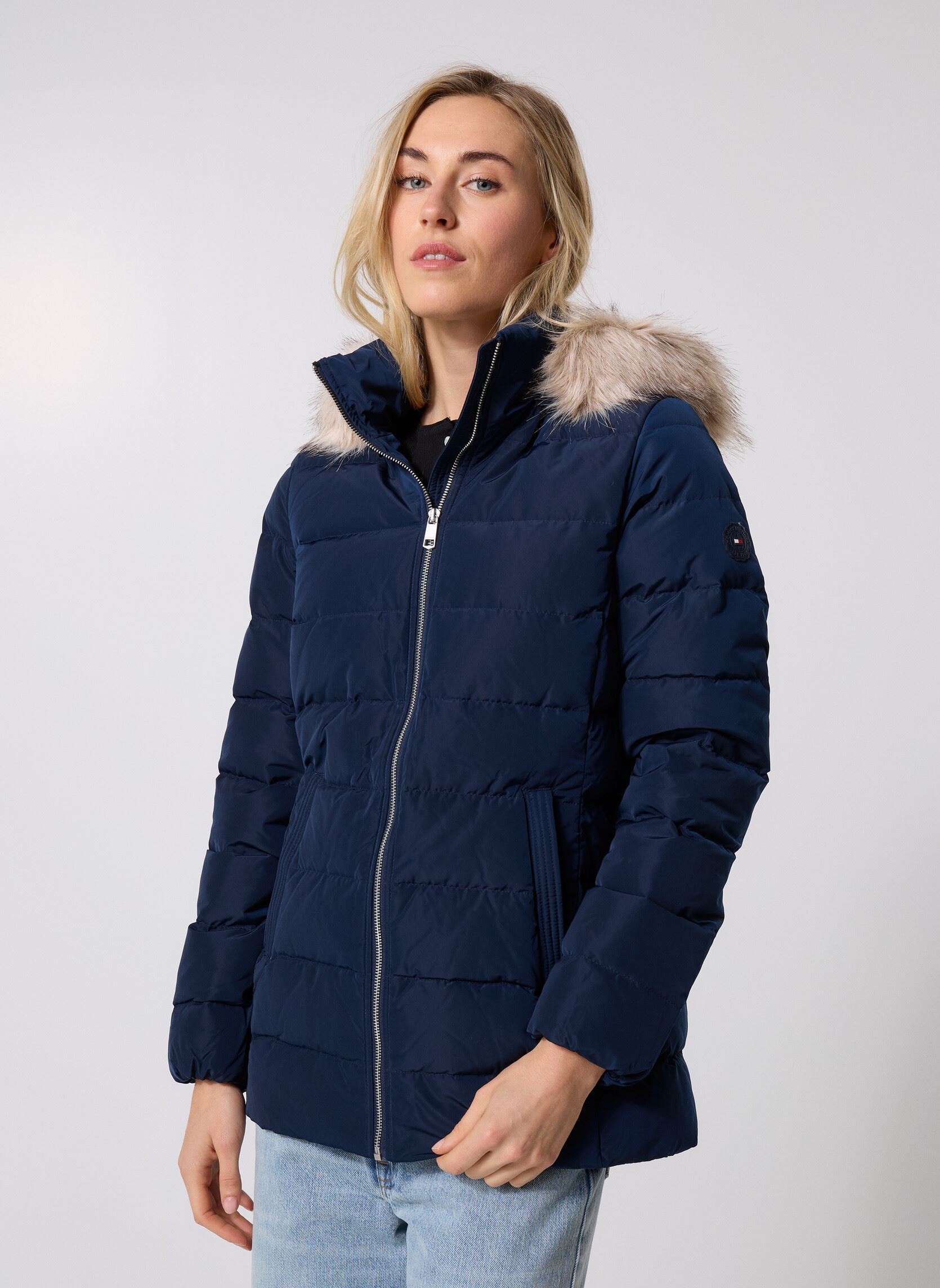 Doudoune droite fourrure signature