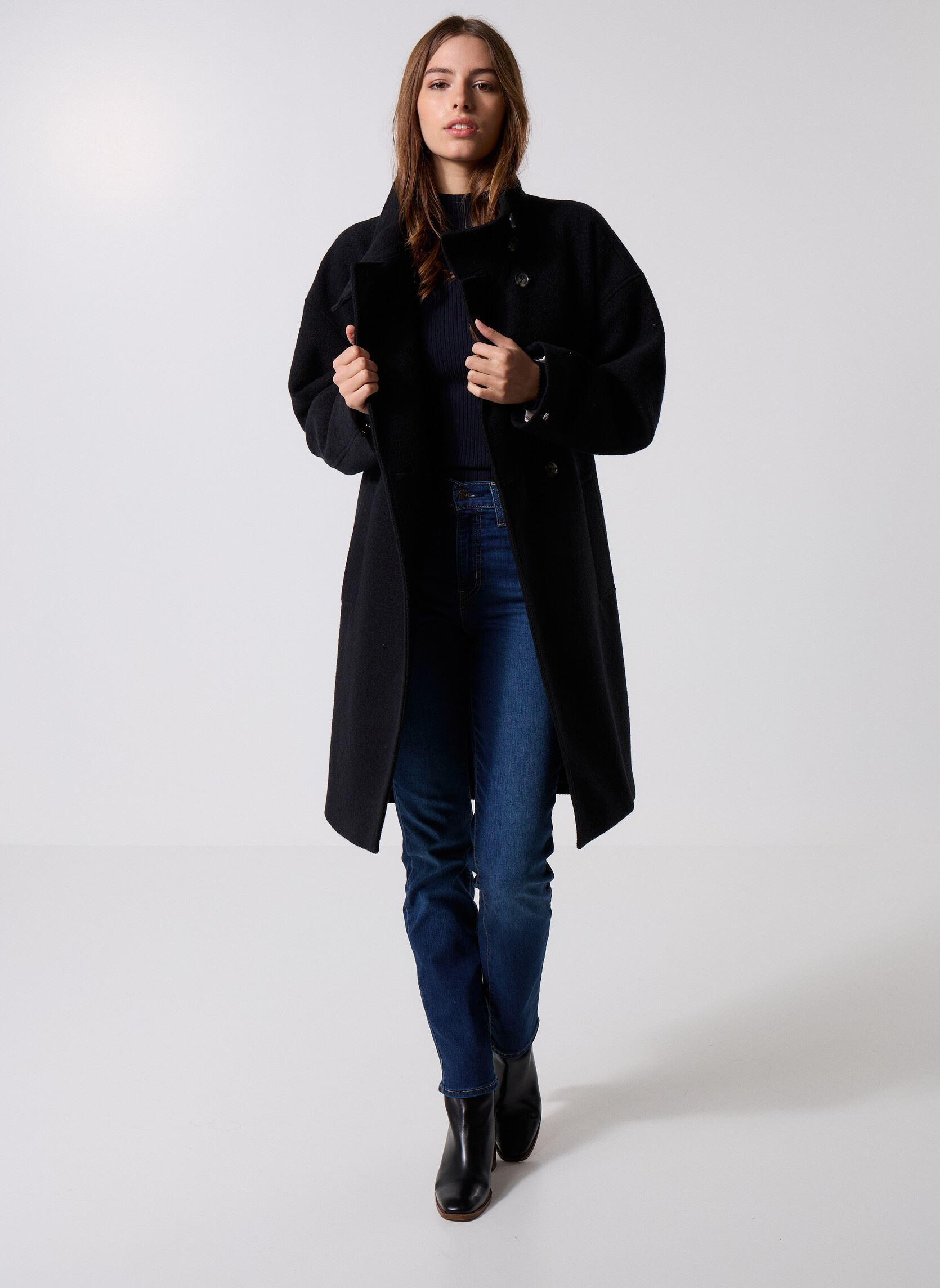 Manteaux Wool Texture Reg Fun WW0WW47372 femme noir Tommy Hilfiger Manteaux Wool Texture Reg Fun WW0WW47372 femme noir BLACK