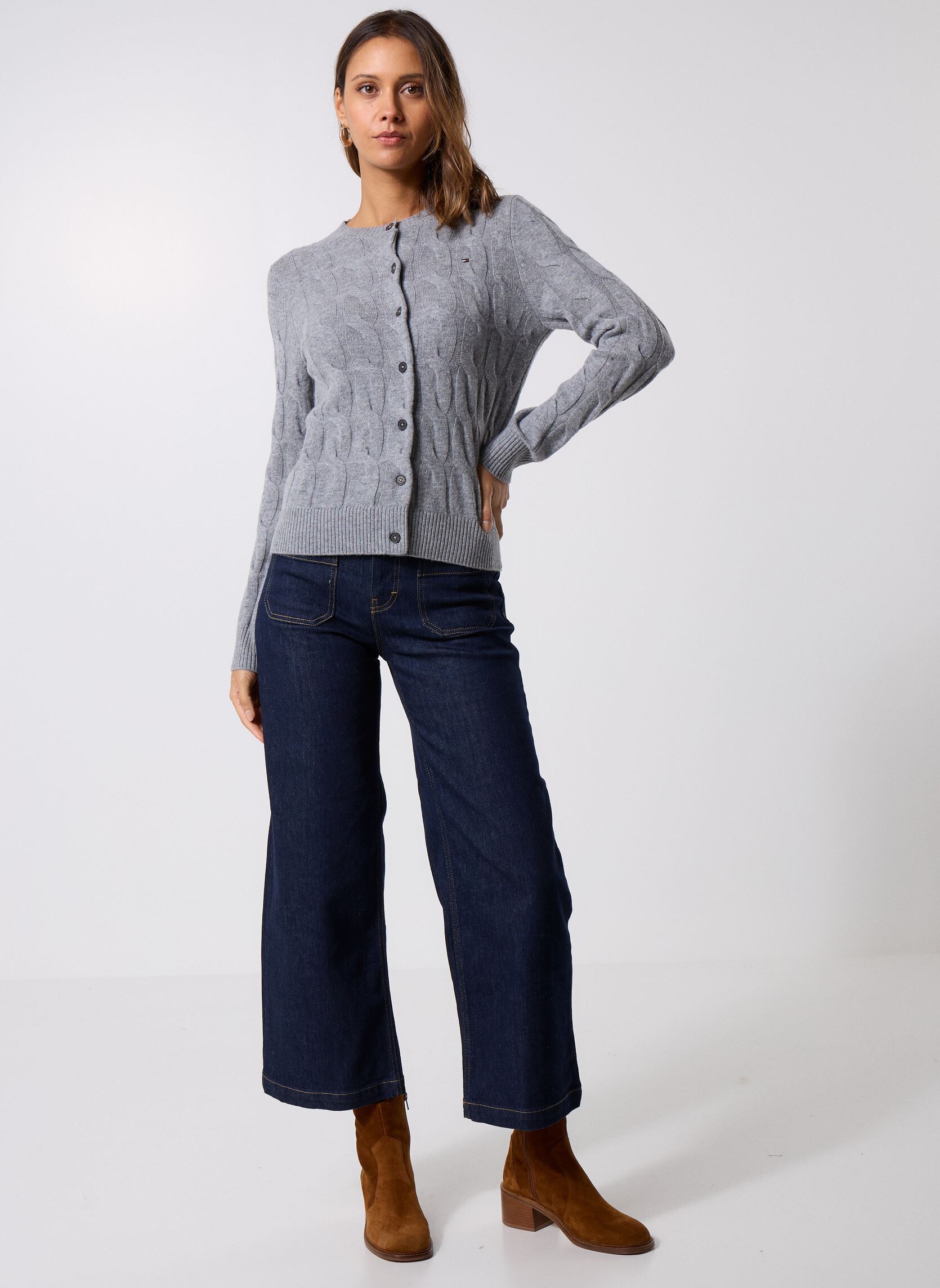 Vesten Soft Wool Cable C-Nk WW0WW47463 dames grijs Tommy Hilfiger Vesten Soft Wool Cable C-Nk WW0WW47463 dames grijs GREY