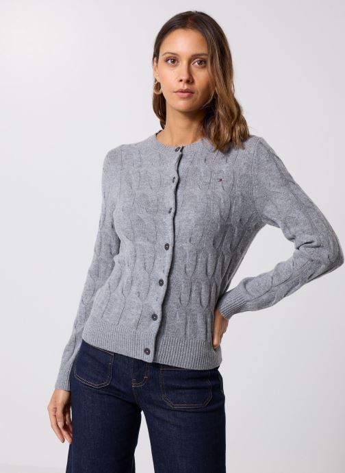 Tommy Hilfiger Gilets Soft Wool Cable C-Nk WW0WW47463 femme gris