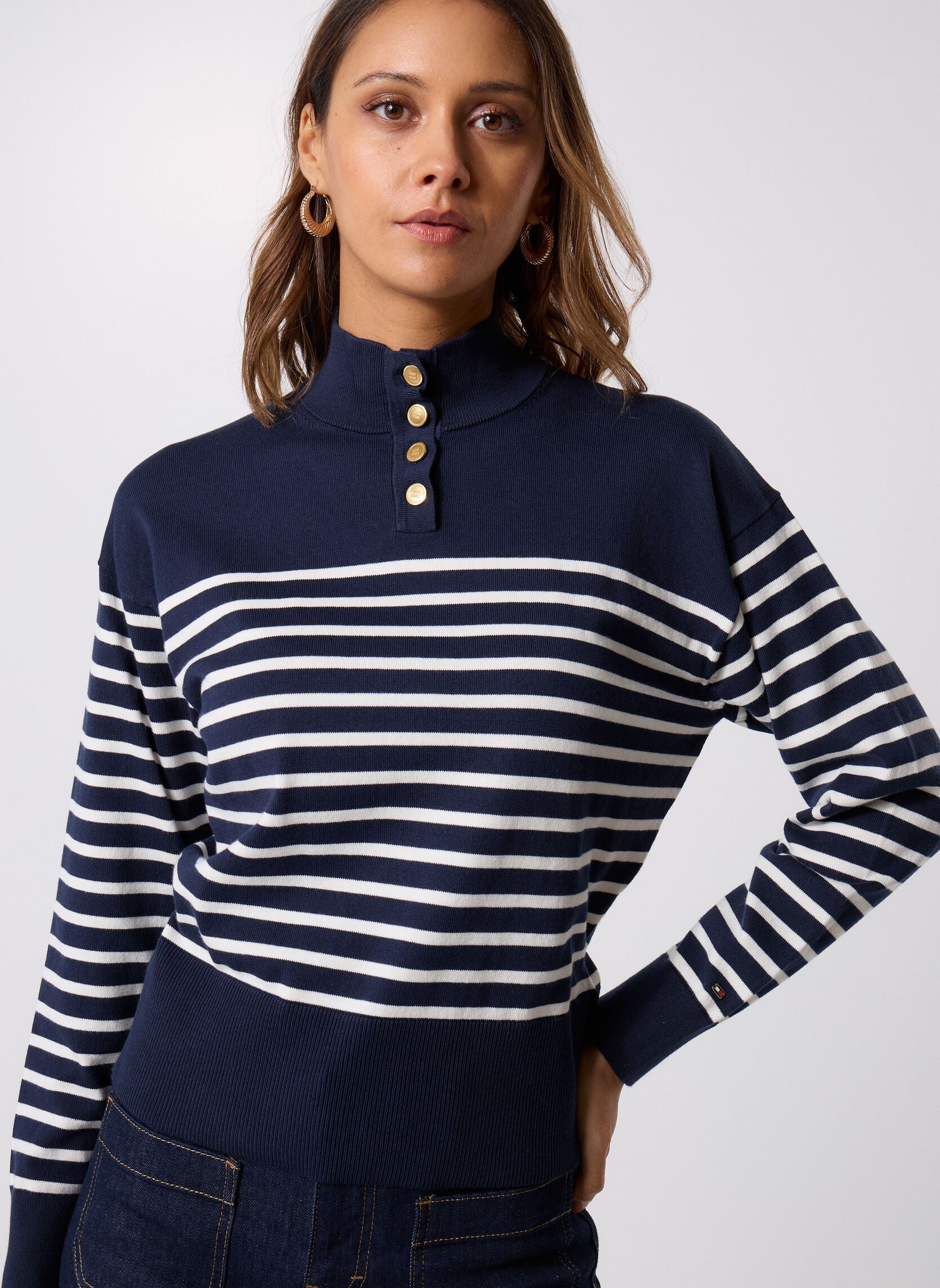 Pull en coton rayé col camionneur