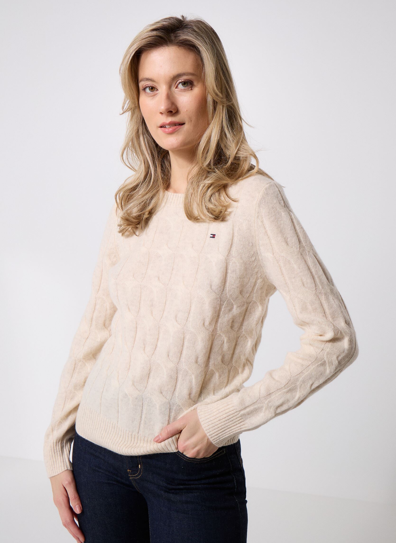 Pull droit maille câble laine - vue 6