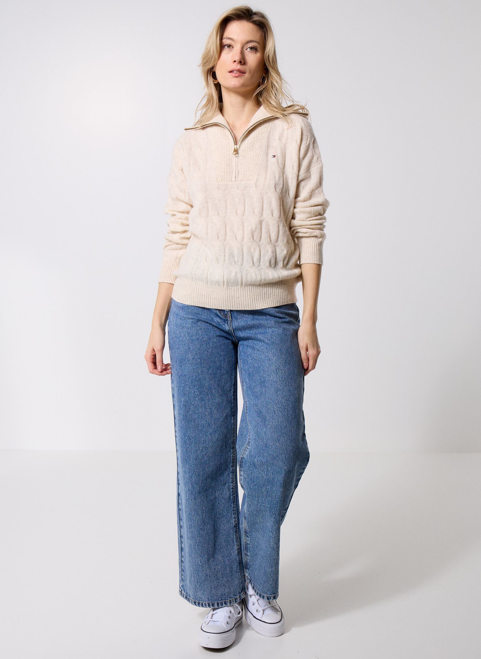 Pulls Soft Wool Cable 1/2 WW0WW46425 femme blanc Tommy Hilfiger Pulls Soft Wool Cable 1/2 WW0WW46425 femme blanc BEIGE