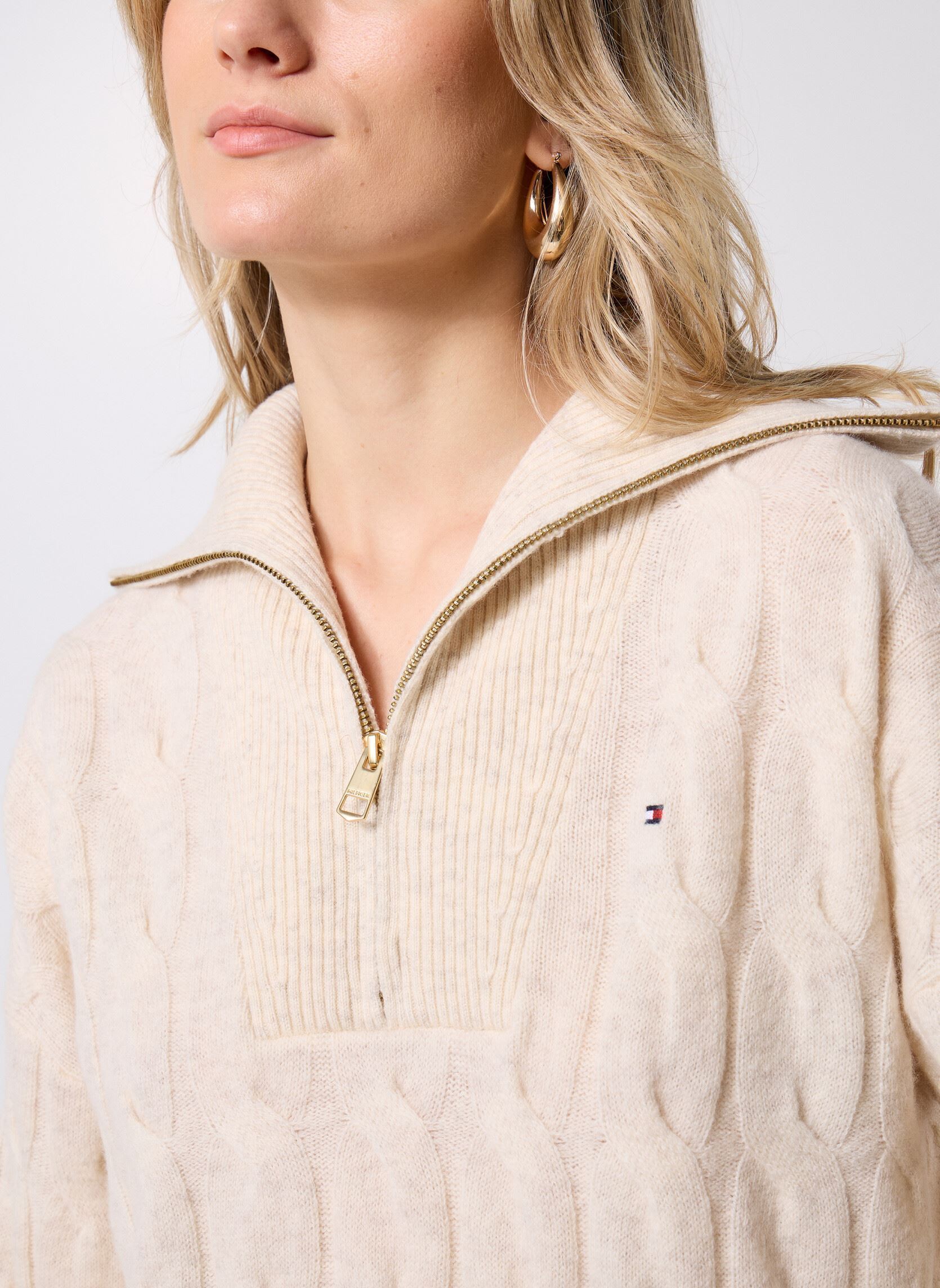 Pulls Soft Wool Cable 1/2 WW0WW46425 femme blanc Tommy Hilfiger Pulls Soft Wool Cable 1/2 WW0WW46425 femme blanc BEIGE